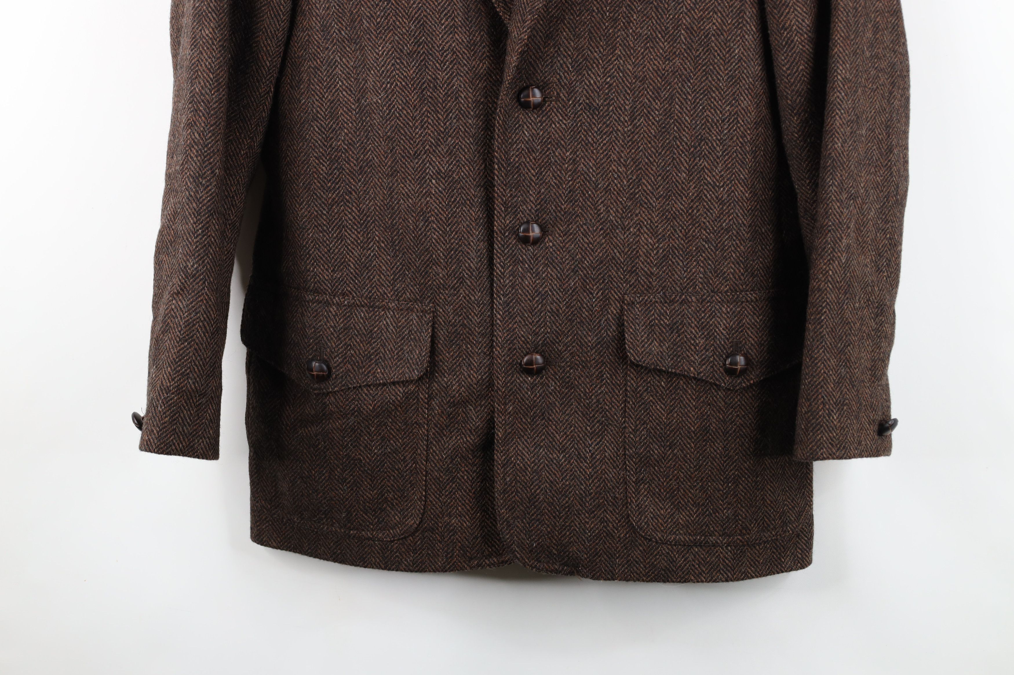 Vintage Vintage 90s Trim Wool Herringbone Blazer Jacket Brown USA Size L / US 10 / IT 46 - 3 Thumbnail