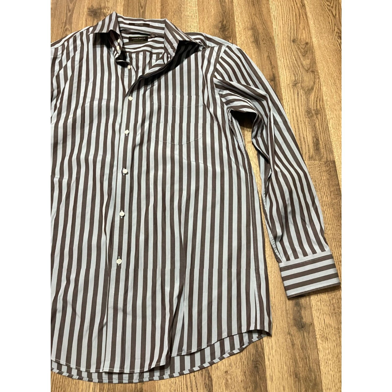 Joseph Abboud Joseph Abboud Shirt Men 16.5 34/35 Striped Button-Up Casual Blue Brown Long Sleeve Regular Mens Size US XL / EU 56 / 4 - 4 Thumbnail