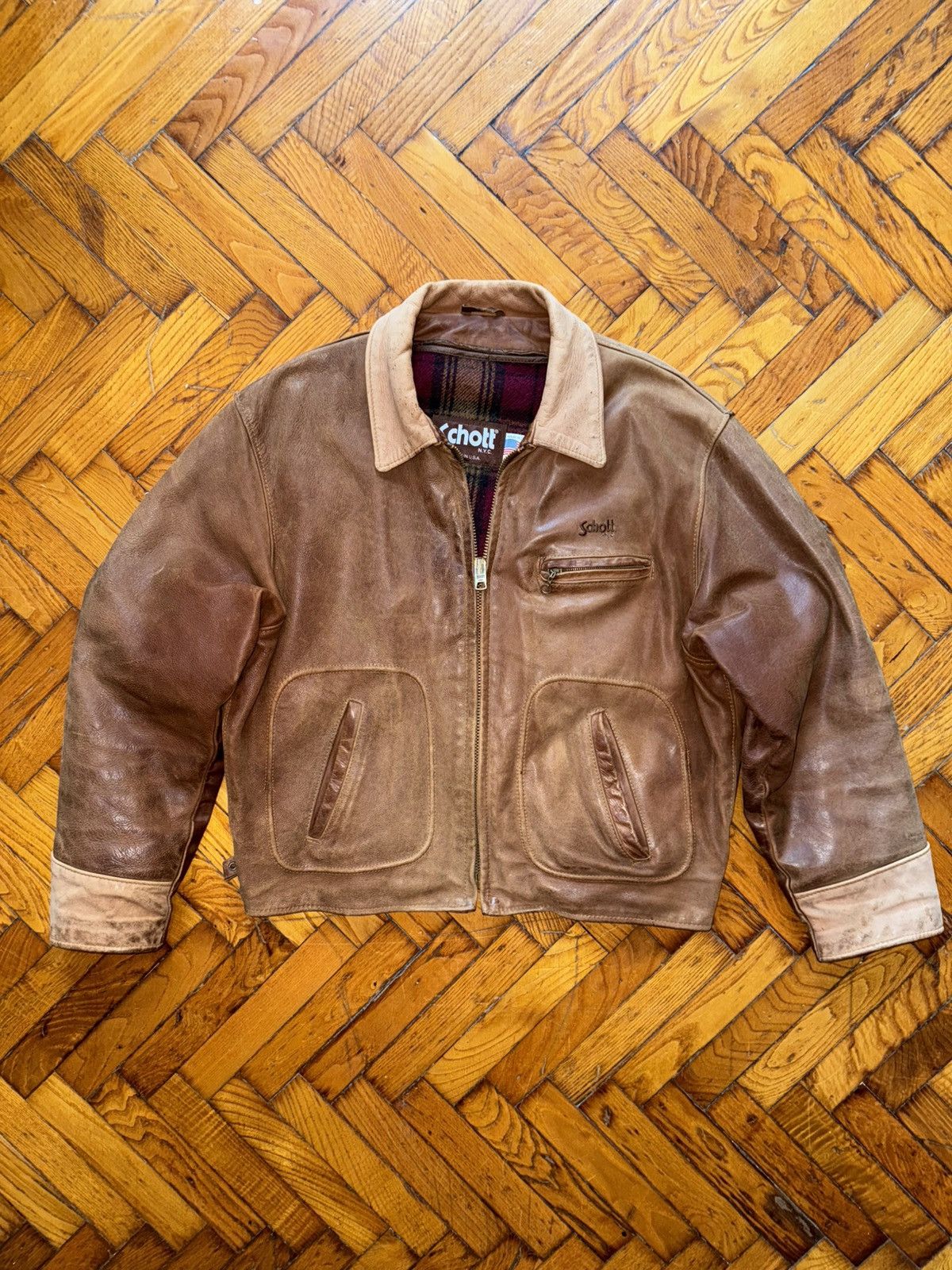 Schott Sunfaded brown leather Steerhide Schott mod. 133 highwayman Size US XXL / EU 58 / 5 - 1 Thumbnail
