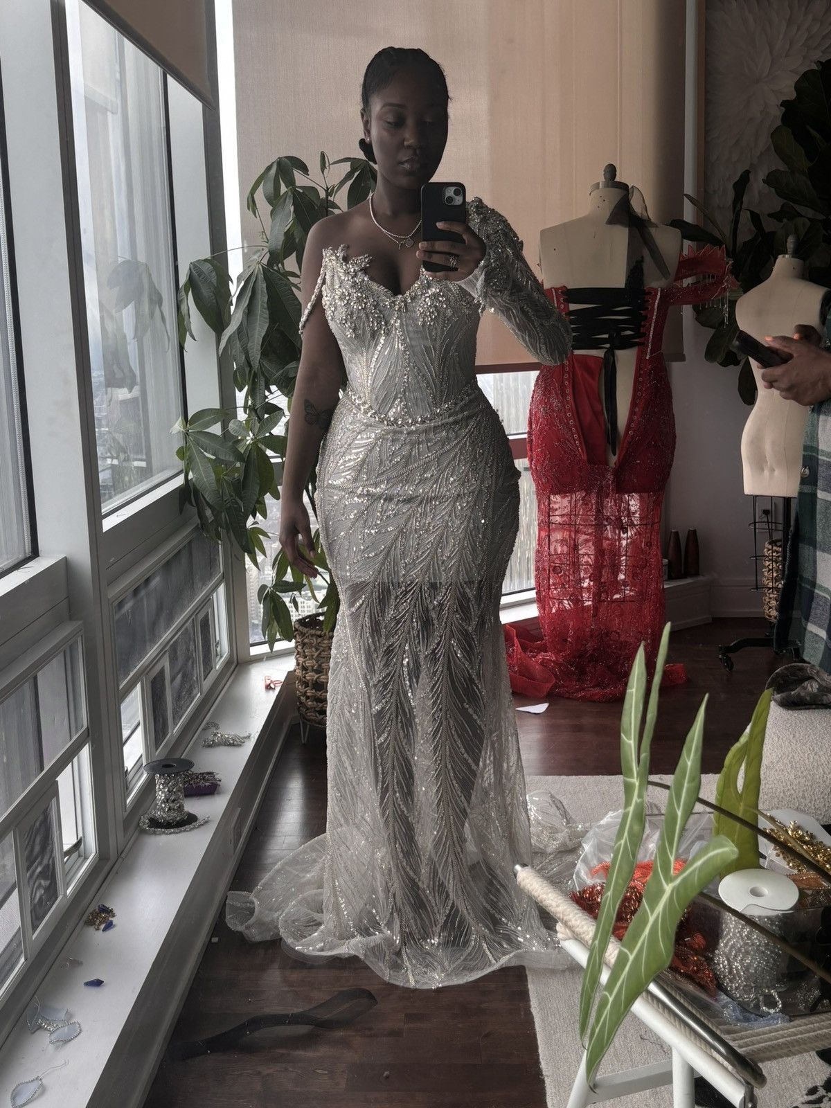 Custommade Silver Prom dress (read description) Size L / US 10 / IT 46 - 1 Thumbnail