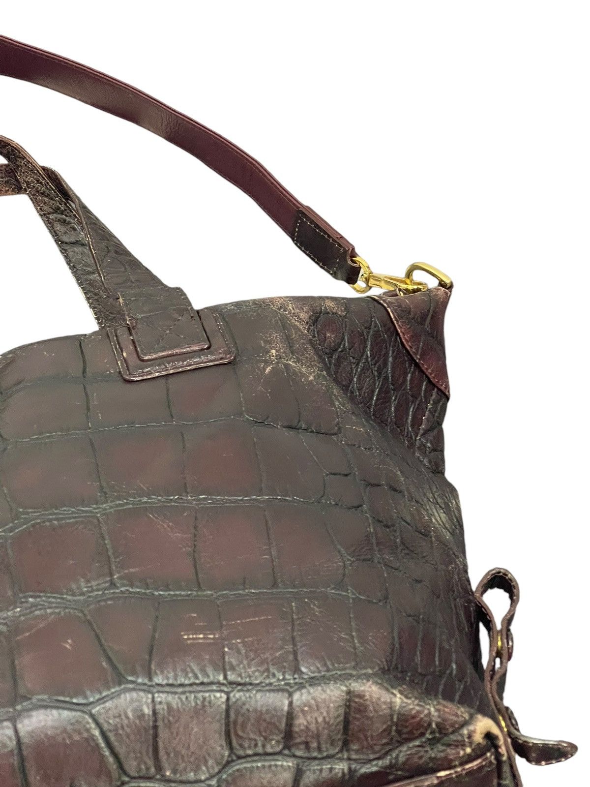 Genuine Leather Crocodile Embossed Patina Leather Jewels Shoulder Bag 1🟩1 Size ONE SIZE - 9 Thumbnail