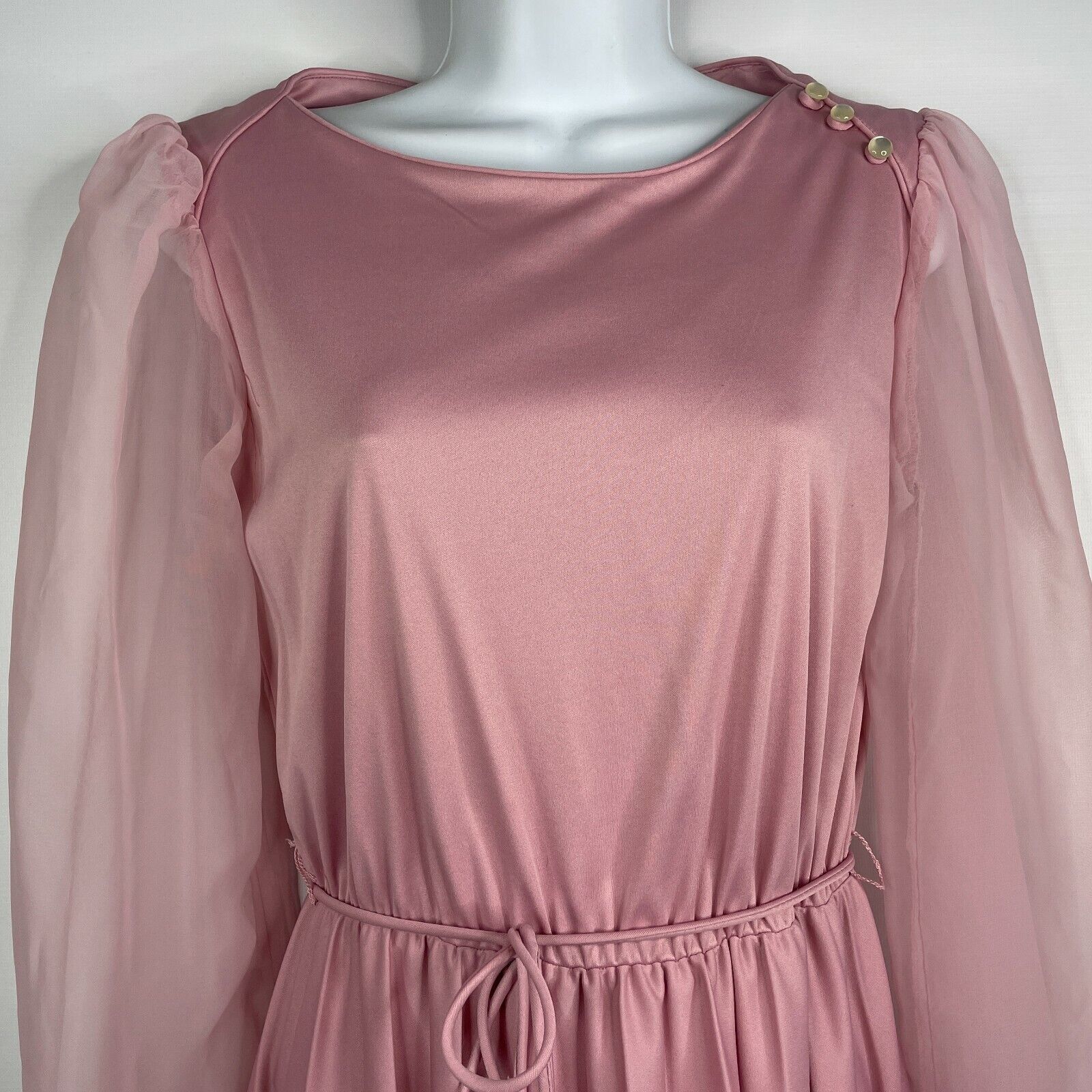 Vintage 70s Lavender Belted Contrast Stich Pleat Fit Flare Dress Size L / US 10 / IT 46 - 2 Preview