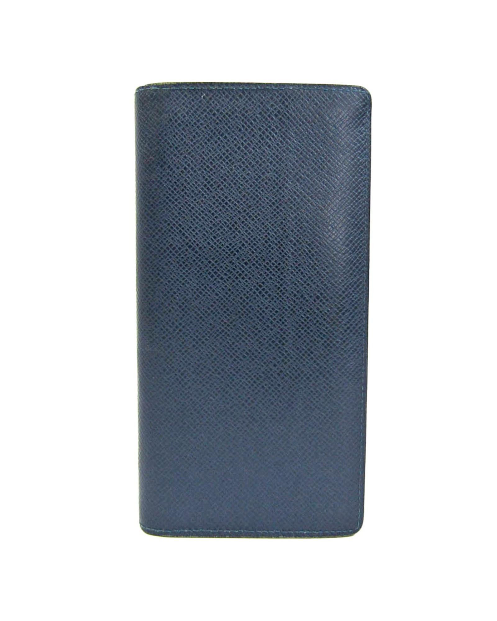 image of Refined Louis Vuitton Taiga Brazza Wallet In Navy Blue Leather, Men's