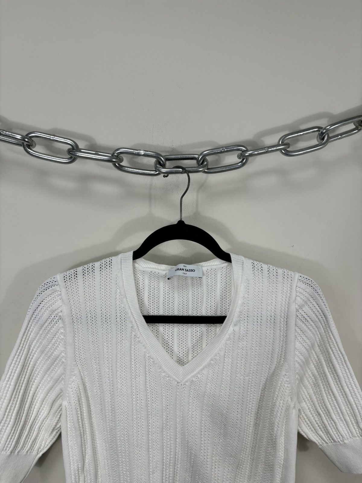 Gran Sasso Gran Sasso 1952 White Knitted V-Neck Short Sleeve Sweater Size L / US 10 / IT 46 - 3 Thumbnail