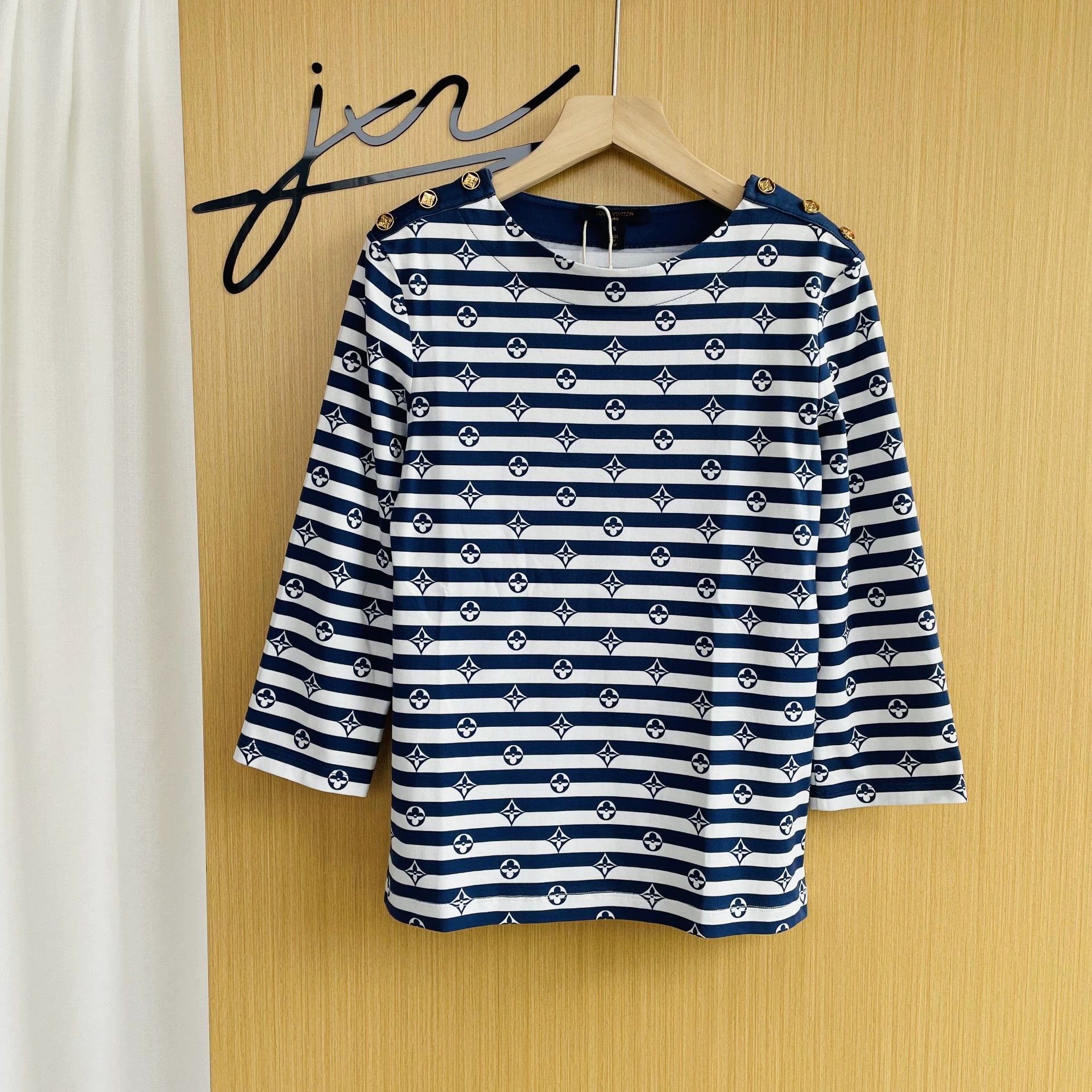 Louis Vuitton LOUIS VUITTON Logo Stripe Women's Blue S LS Long Sleeve Tee Size S / US 4 / IT 40 - 1 Thumbnail