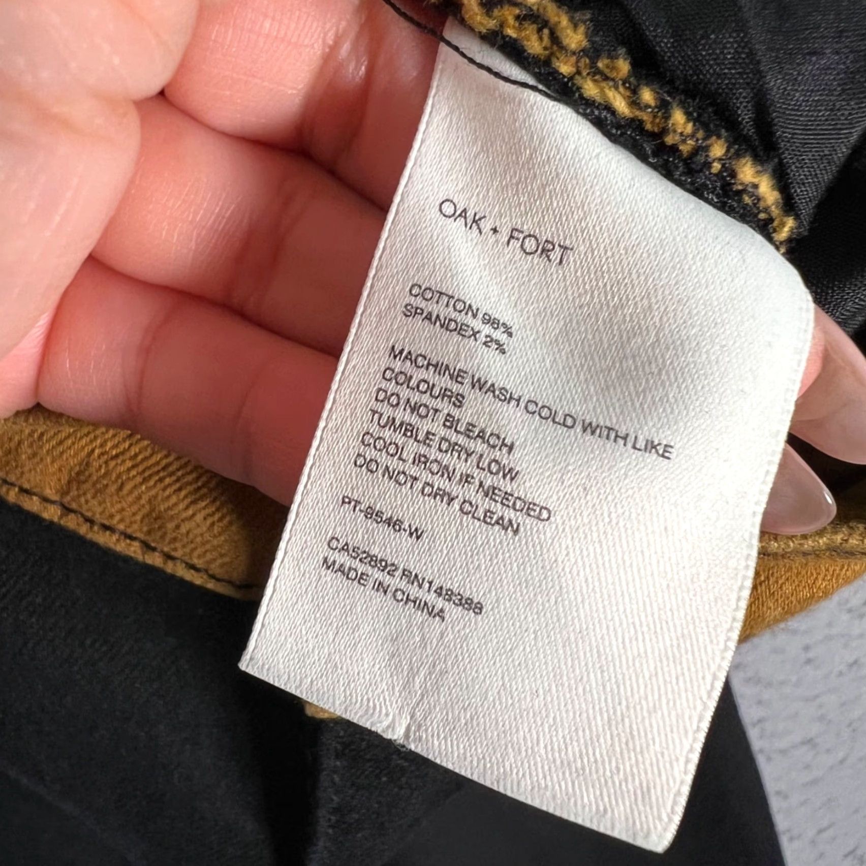 Oak + Fort Oak + Fort Pants Women Adult 8 High-Waisted Cotton Blend Straight Leg Black Mustard 31in Inseam Chino 2-Tone Vintage/98s? Size 30" / US 8 / IT 44 - 4 Thumbnail