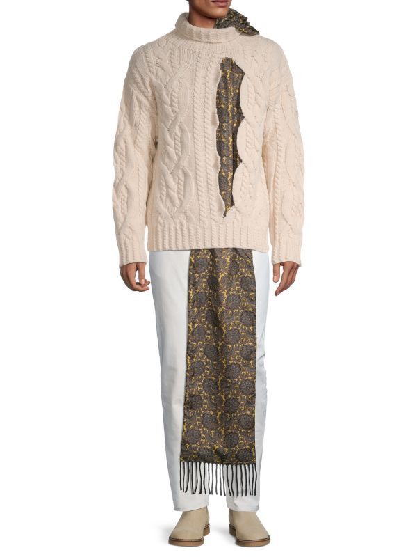 Maison Margiela o1y1124 Silk & Wool Distressed Cable Knit Sweater In Ivory Size US L / EU 52-54 / 3 - 2 Thumbnail