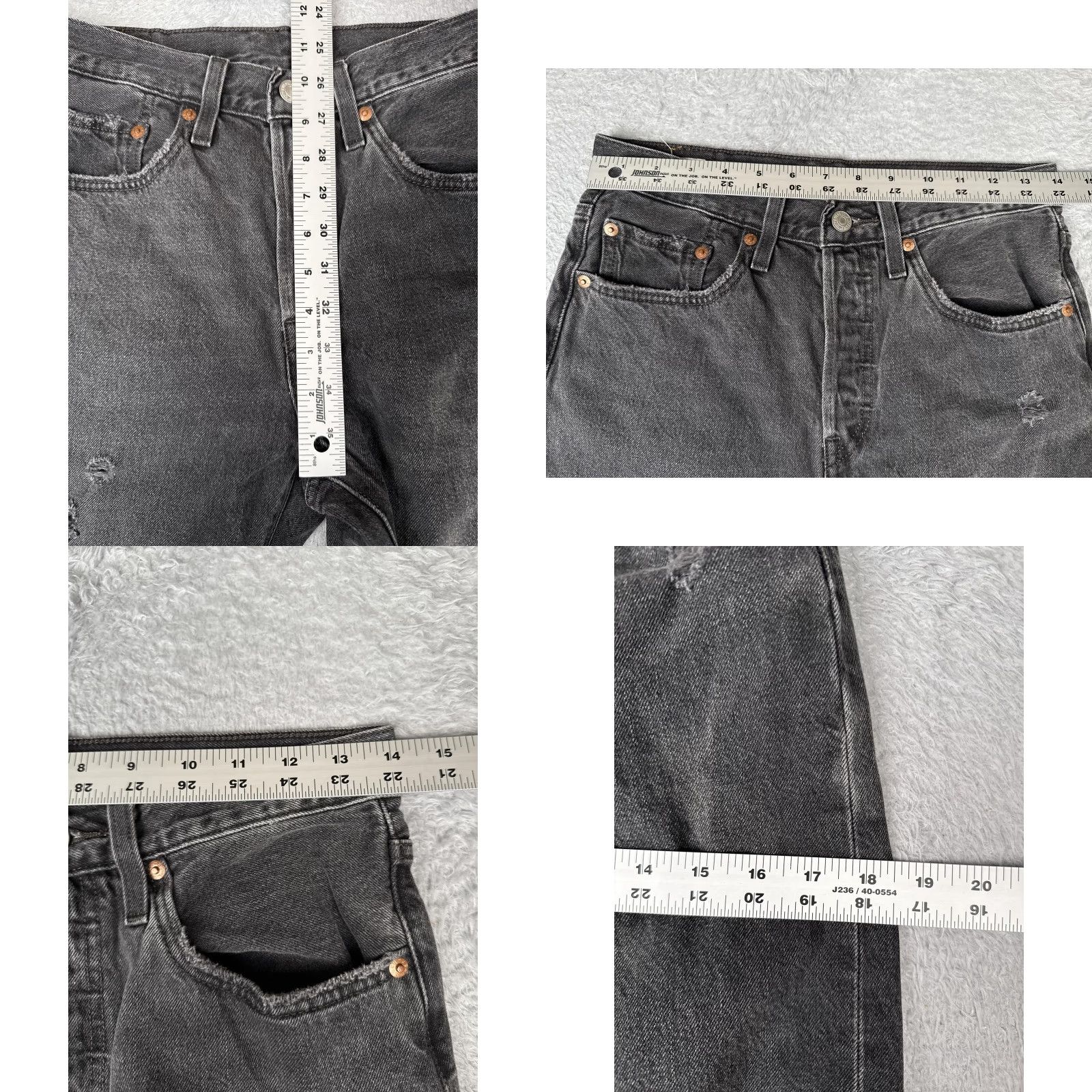 Levi's Levis Premium Jeans Womens 27x28 Black 501 Skinny Button Fly Distressed Cotton Size 27" / US 4 / IT 40 - 9 Thumbnail