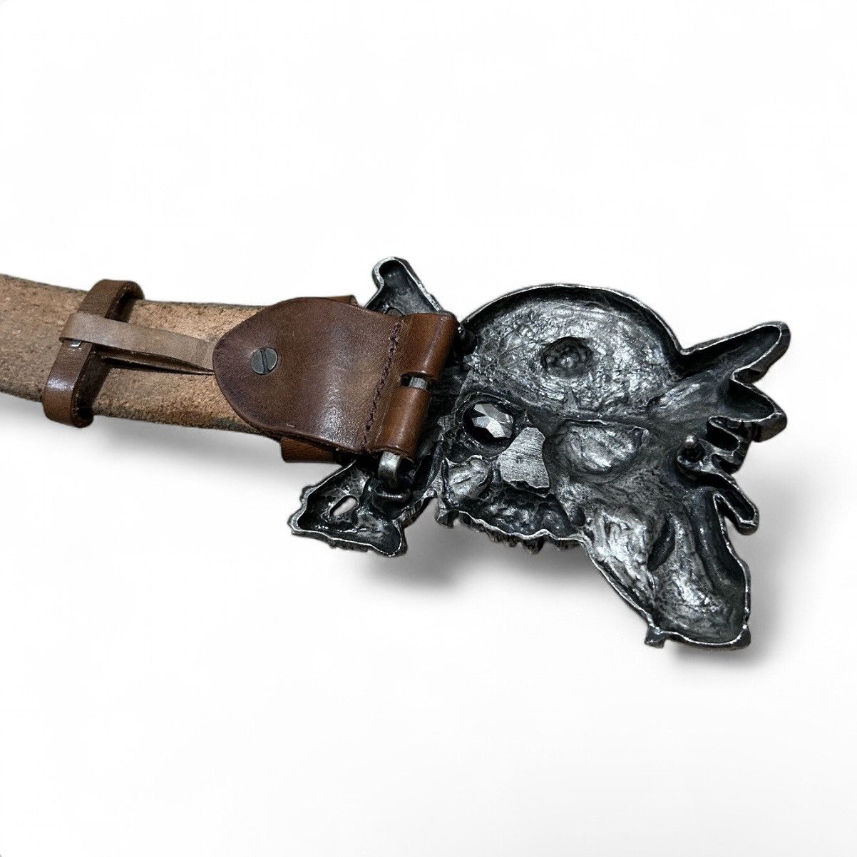 Japanese Brand Tornado Mart Skull Buckle Studded Leather Belt Size 34 - 4 Thumbnail