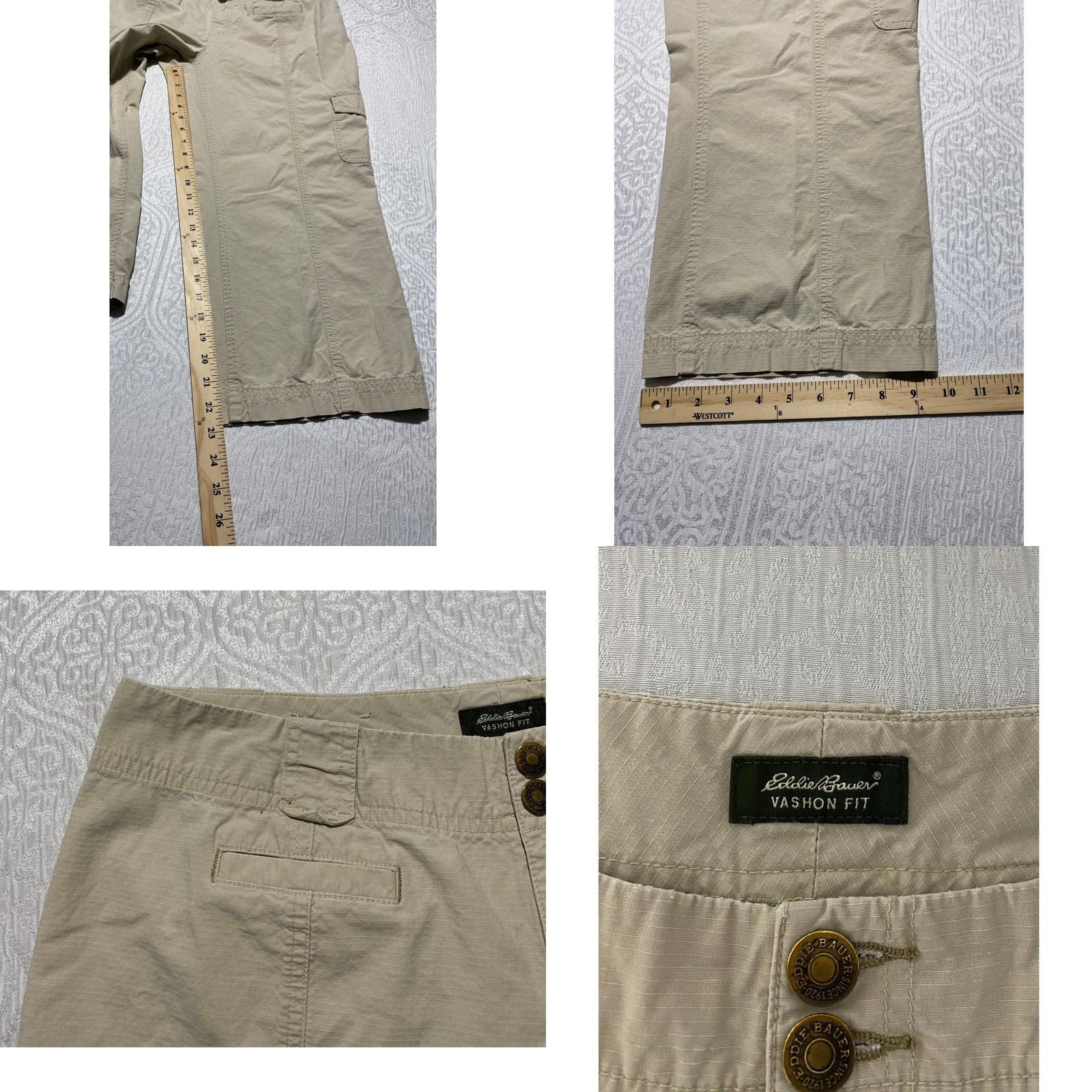 Eddie Bauer Eddie Bauer Vashon Fit Cargo Crop Pants Womens 12 Khaki Beige Wide-Leg Ripstop Modern Utility Outdoor Spring Summer Fall Women Size 24" / US 00 / IT 34 - 8 Thumbnail