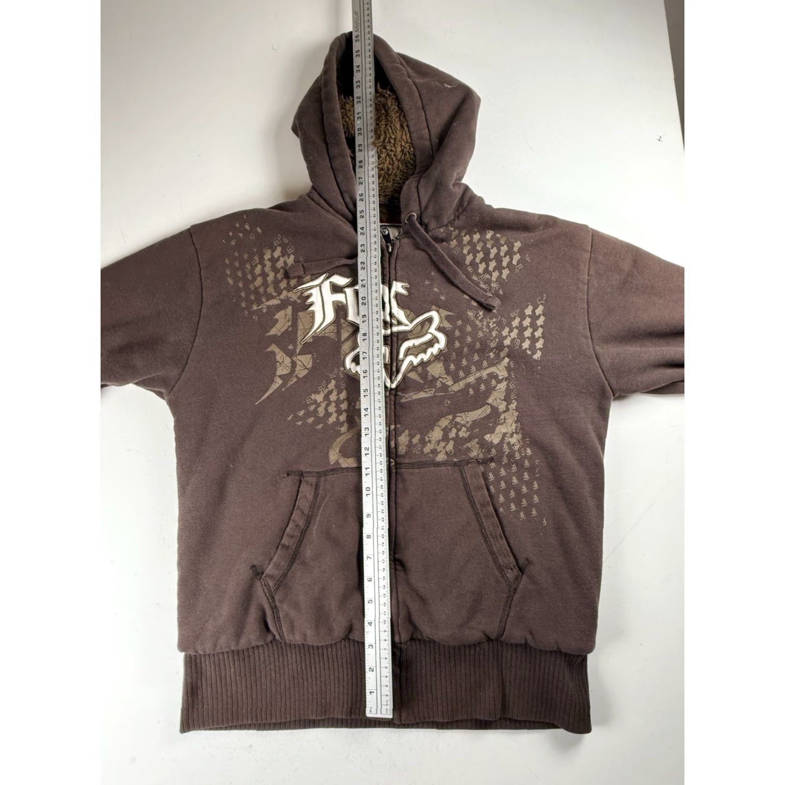VINTAGE Fox Racing Hoodie Jacket Brown Faux Fur Lined Adult Large
