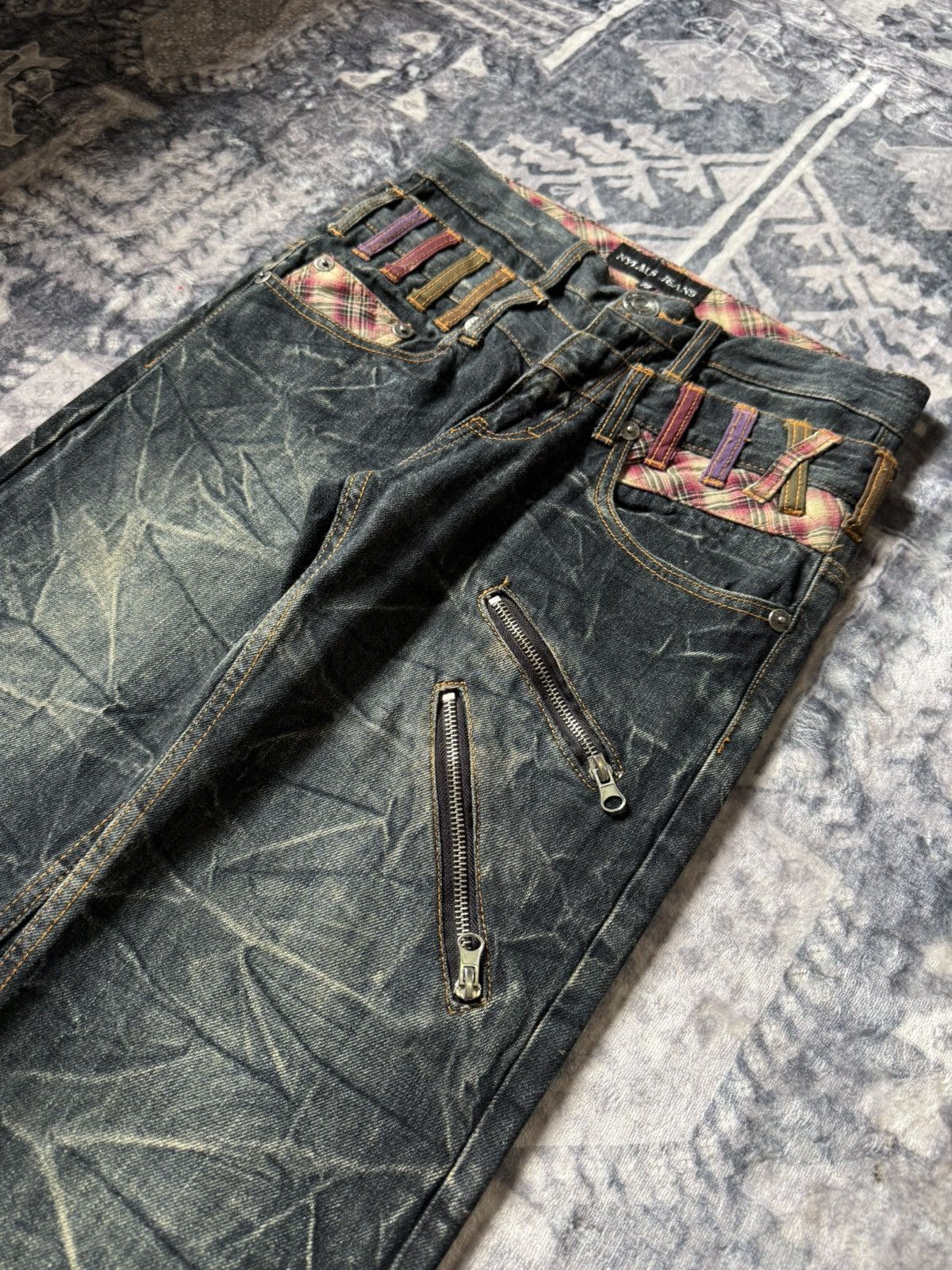Hysteric Glamour Nylaus Japan Double Waist Cracked Shadow Wash Edgy Jeans Size US 29 - 7 Thumbnail