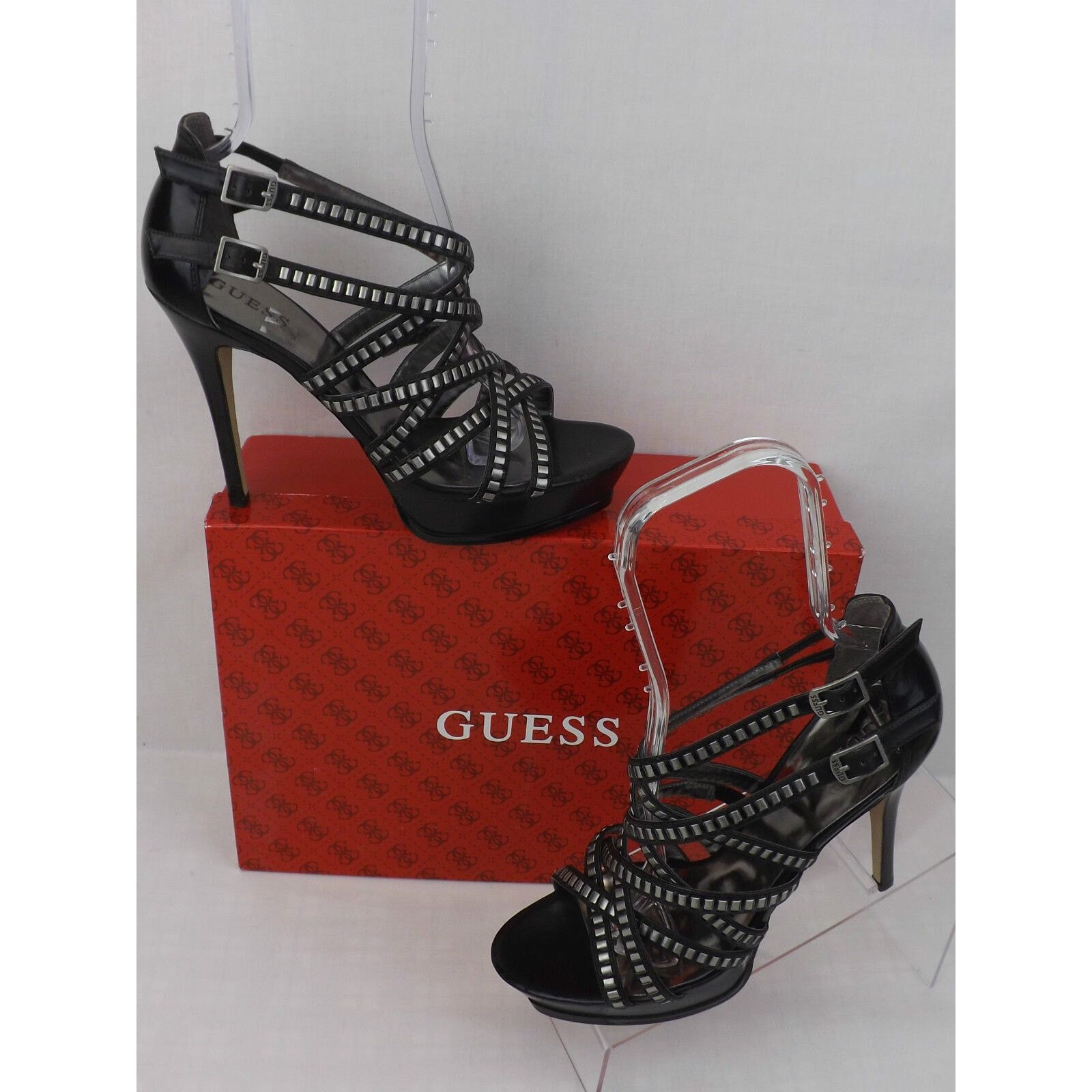 Guess BLACK LEATHER STUDDED CRISS CROSS TAHIRAN PLATFORM PUMPS 10 Size US 10 / IT 40 - 8 Thumbnail