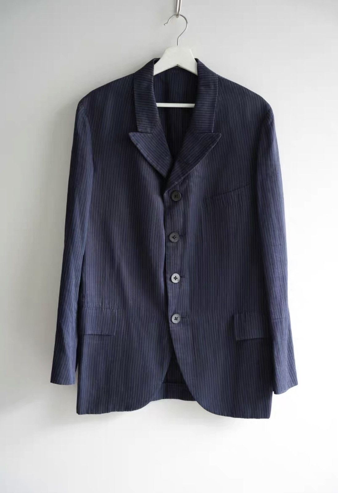 Yohji Yamamoto Yohji Yamamoto Tortoise Shell Button Linen Stripe Blazer K4 Size US L / EU 52-54 / 3 - 1 Thumbnail