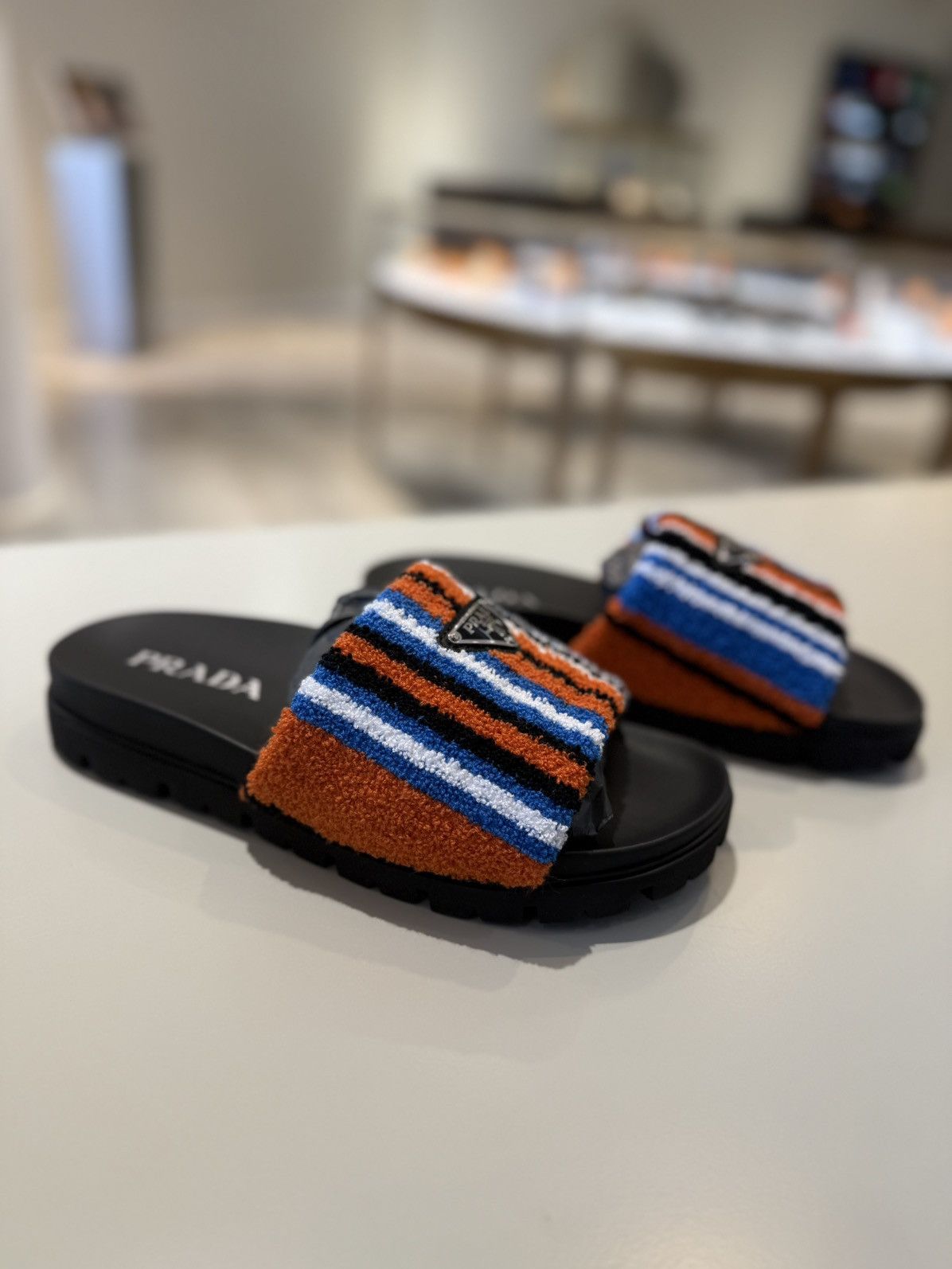 Prada Prada Triangle Logo Terry Cloth Slides Orange Size US 7 / EU 40 - 2 Thumbnail