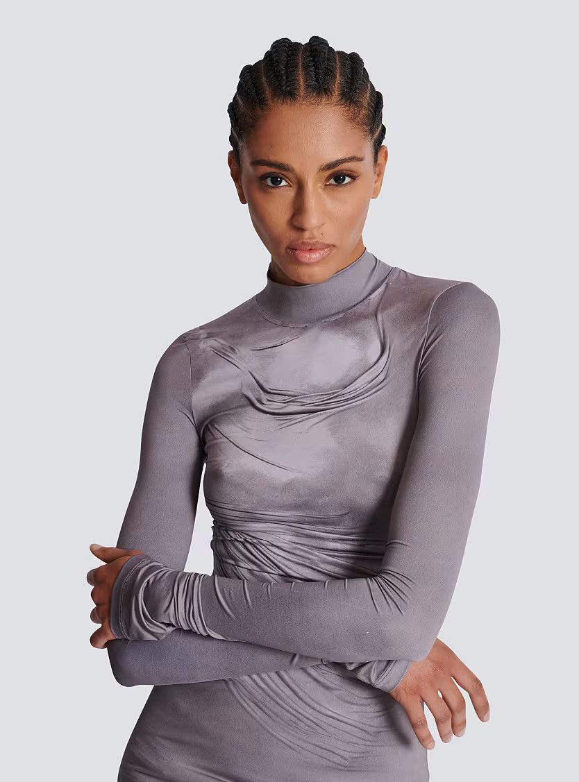 Balmain o1s1wg111225 Top With Stand Up Collar in Grey Size XL / US 12-14 / IT 48-50 - 6 Thumbnail