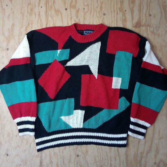 Vintage Vintage Abstract Geometric Stripes Crewneck Sweater Size L / US 10 / IT 46 - 1 Thumbnail