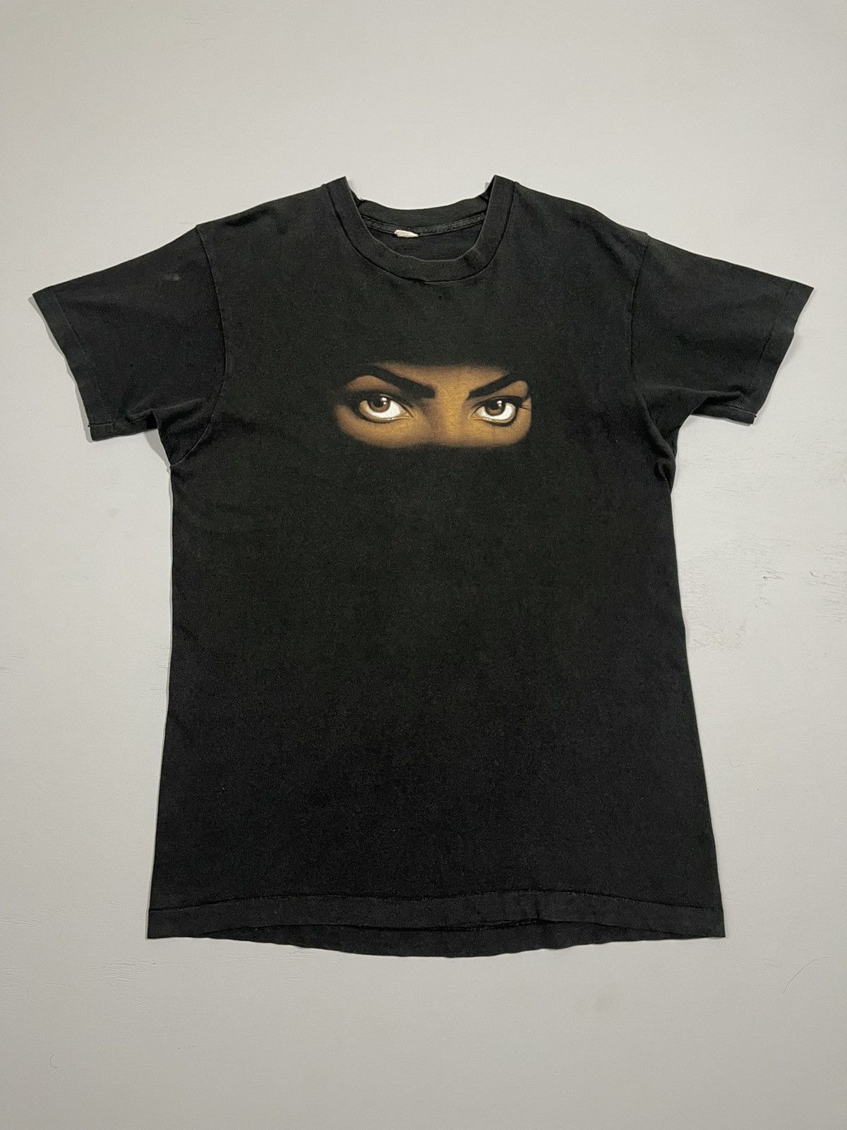 image of Michael Jackson Dangerous World Tour 1992-93 Vintage T-Shirt in Faded Black, Men's (Size Medium)