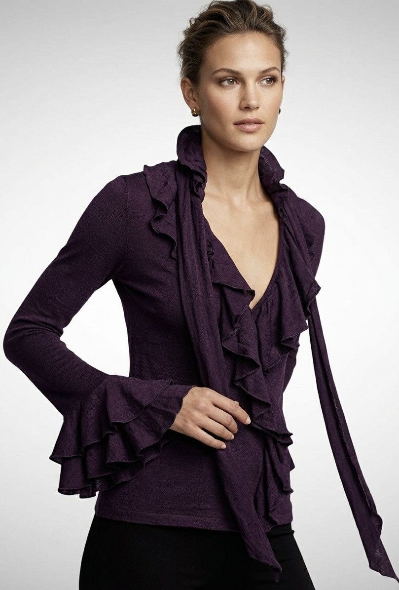 Ralph Lauren Vintage Ralph Lauren “Whimsigoth” Silk Ruffle Knit Cardigan Size S / US 4 / IT 40 - 1 Thumbnail
