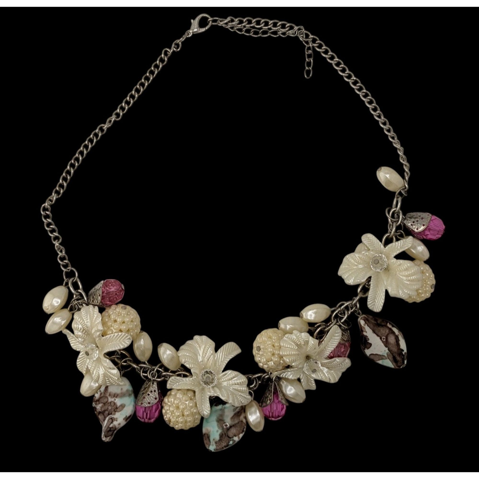 Other Vintage Fairycore Floral Statement Necklace With Mixed Beads Size ONE SIZE - 2 Thumbnail