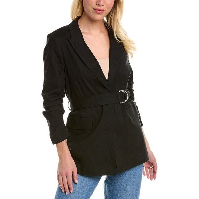 image of $595 Derek Lam 10 Crosby Harrison Linen Blazer ( 0 ) in Black, Women's (Size XS)