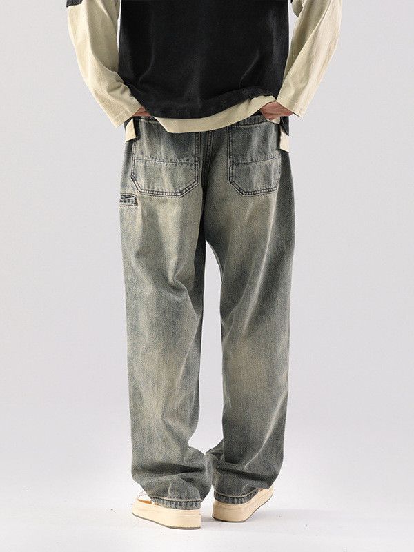 Japanese Brand Men's washed distressed straight leg loose versatile jeans Size US 32 / EU 48 - 4 Thumbnail