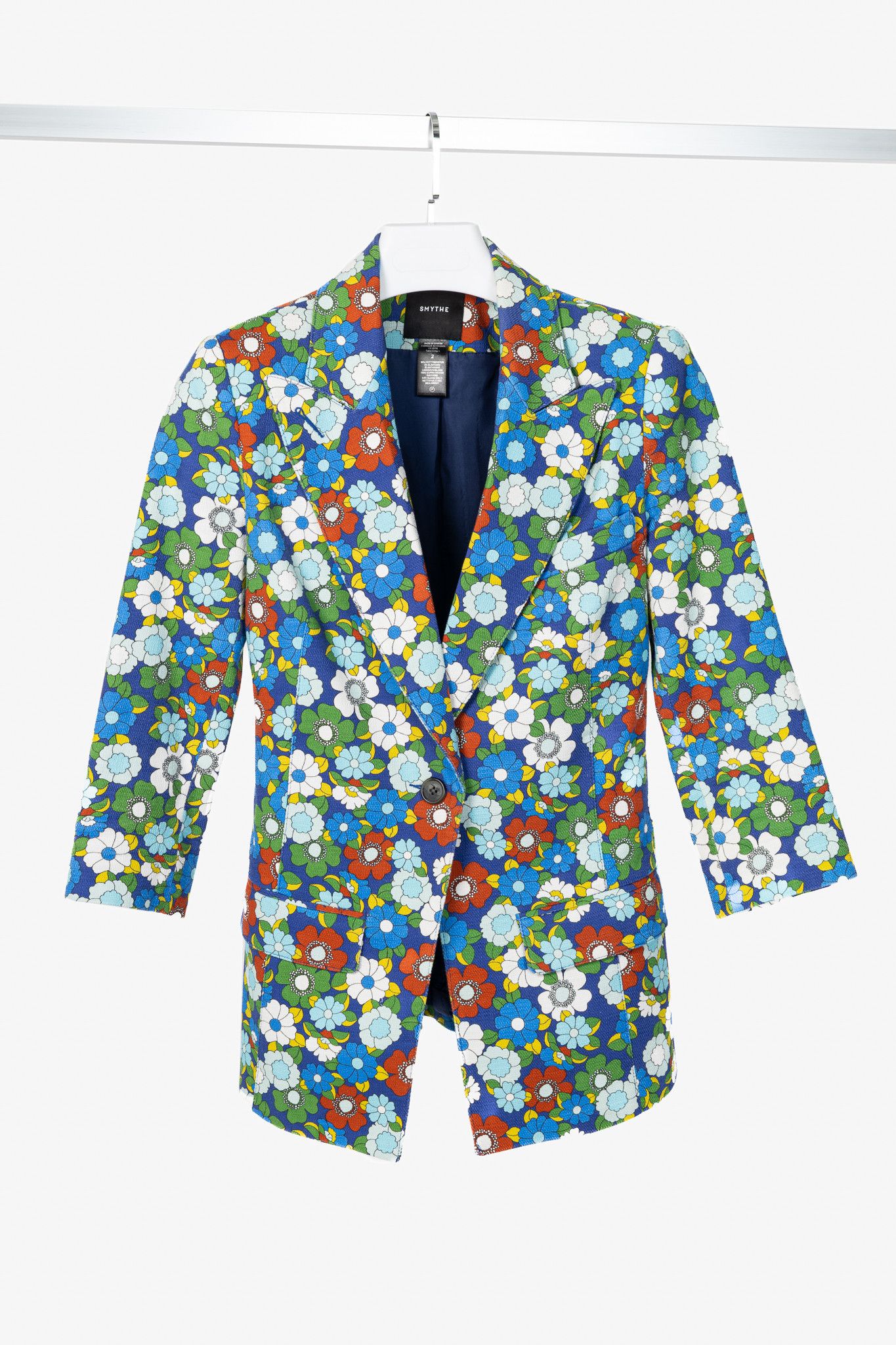 SMYTHE Smythe Cobalt Floral Cotton Three-Quarter-Sleeve Blazer Size XS / US 0-2 / IT 36-38 - 1 Thumbnail