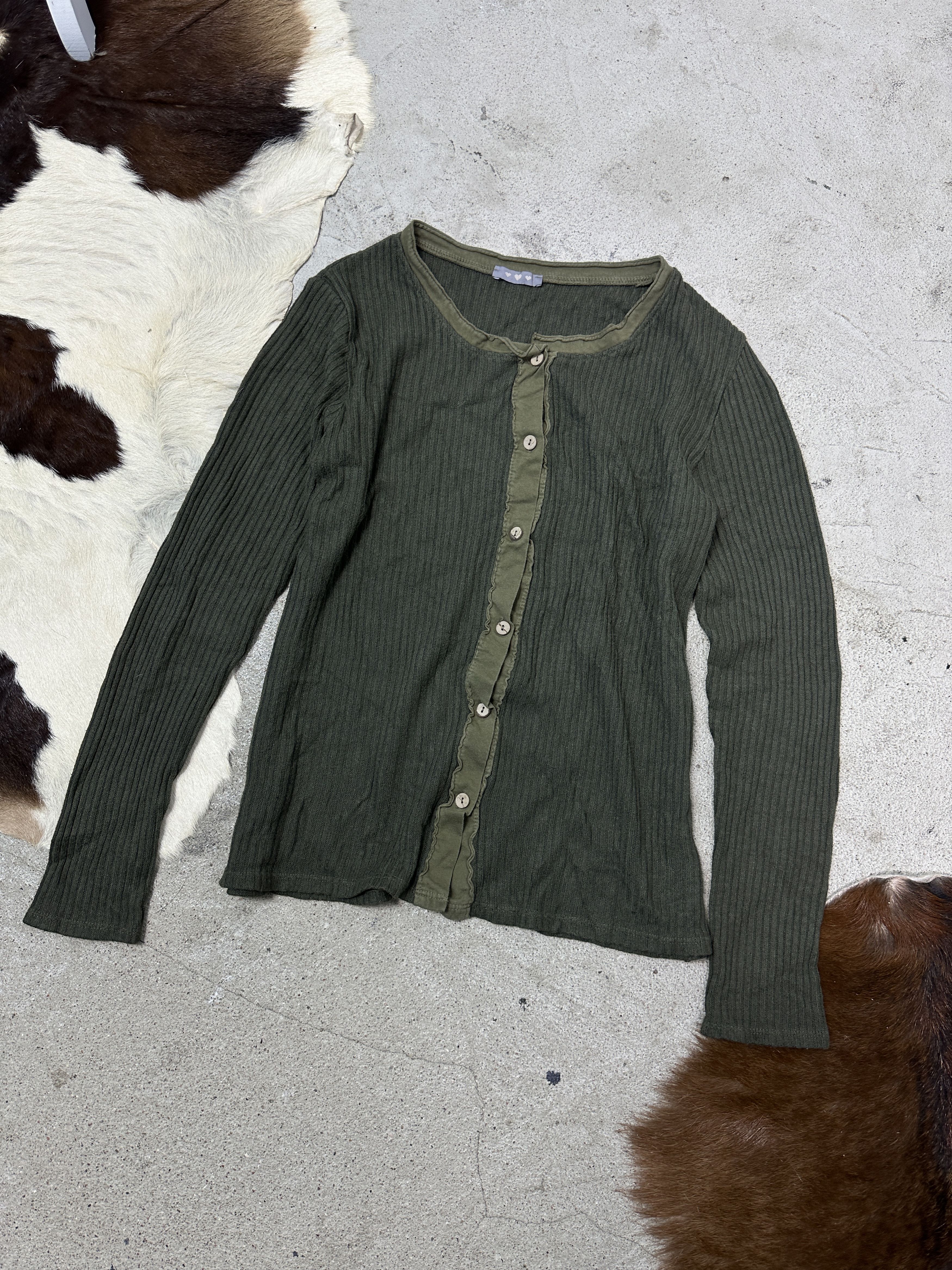 Vintage Vintage Avant Garde Ribbed Military Green Longsleeve Y2K Size S / US 4 / IT 40 - 2 Thumbnail