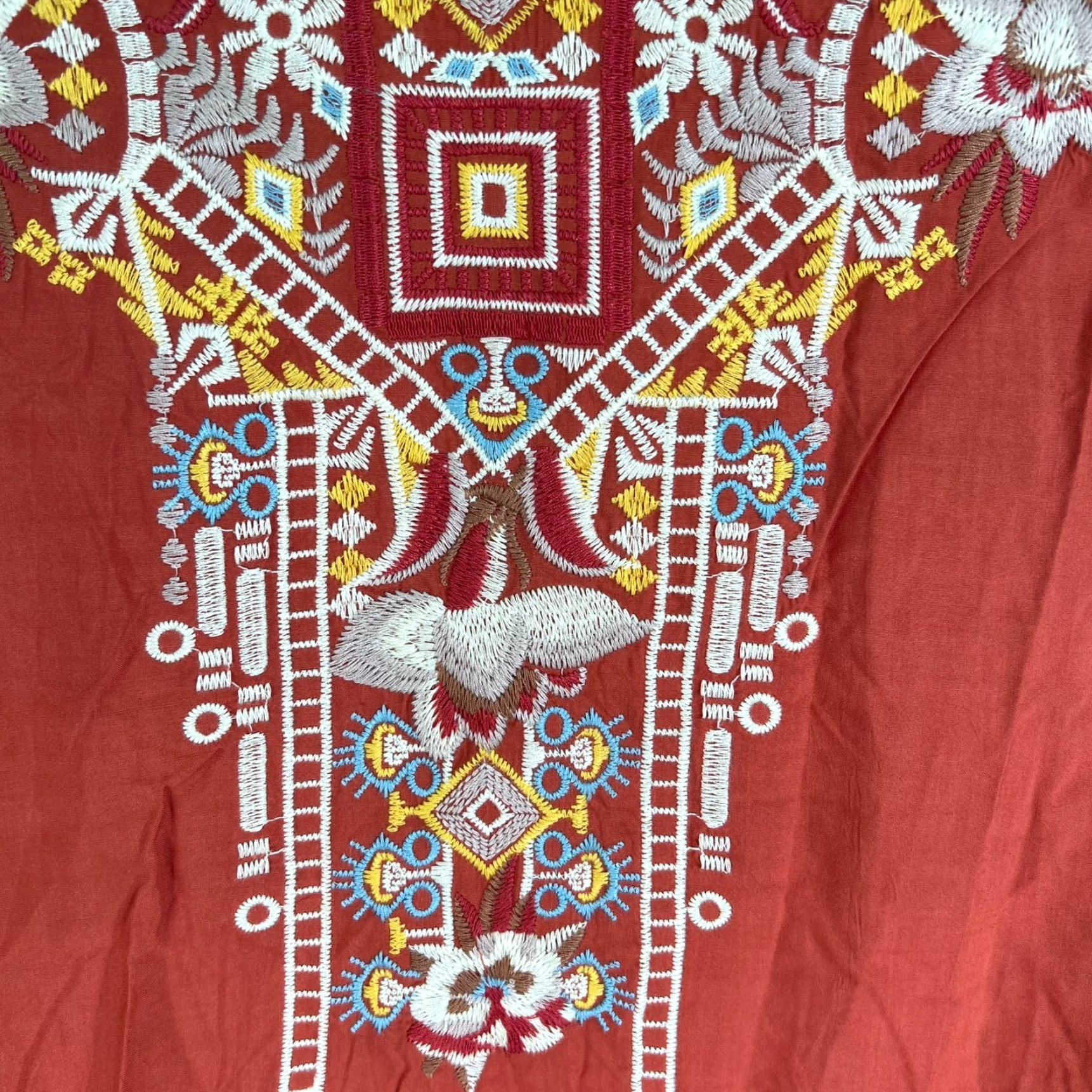 Rusty VINTAGE SOLITAIRE Embroidered V-Neck Tunic Women Size 2X Plus Rust Orange Floral Casual Size XXL / US 16-18 / IT 52-54 - 3 Thumbnail