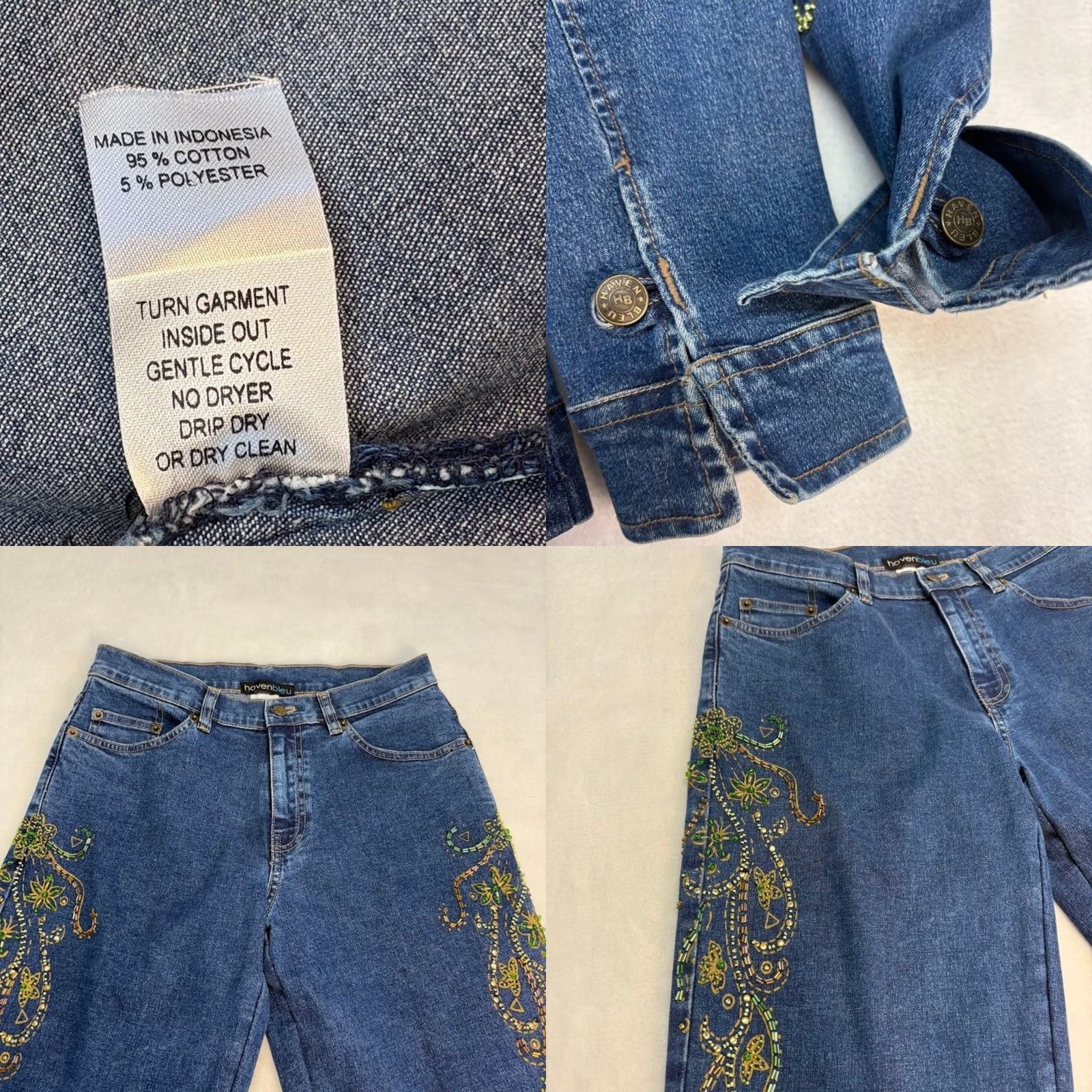 Denime VINTAGE Denim Suit Jacket and Blue Jeans Beaded Womens Size S Size 28" / US 6 / IT 42 - 9 Thumbnail