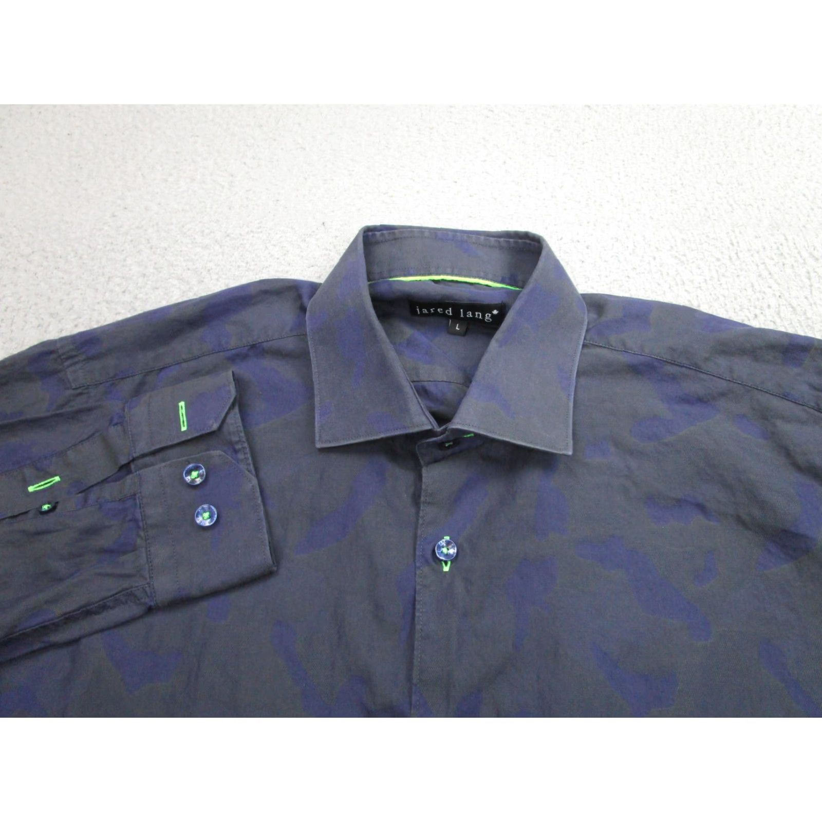 Jared Lang Jared Lang Men's Dress Shirt Large Blue Camouflage Long Sleeve Button-Up Business Casual Size 42R - 3 Thumbnail