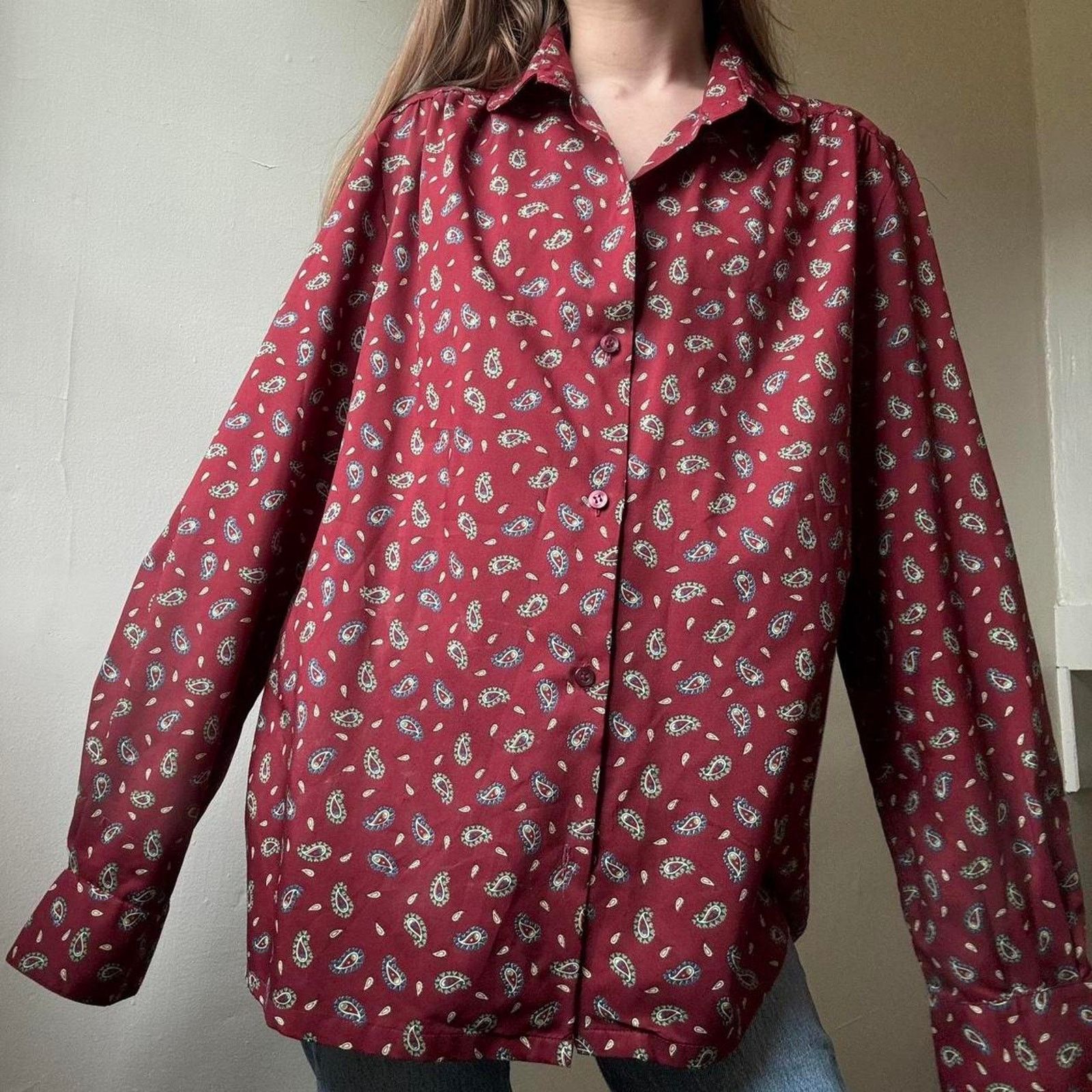 Other Vintage Haberdashery Paisley Burgundy Button Down Blouse Size US M / EU 48-50 / 2 - 2 Thumbnail