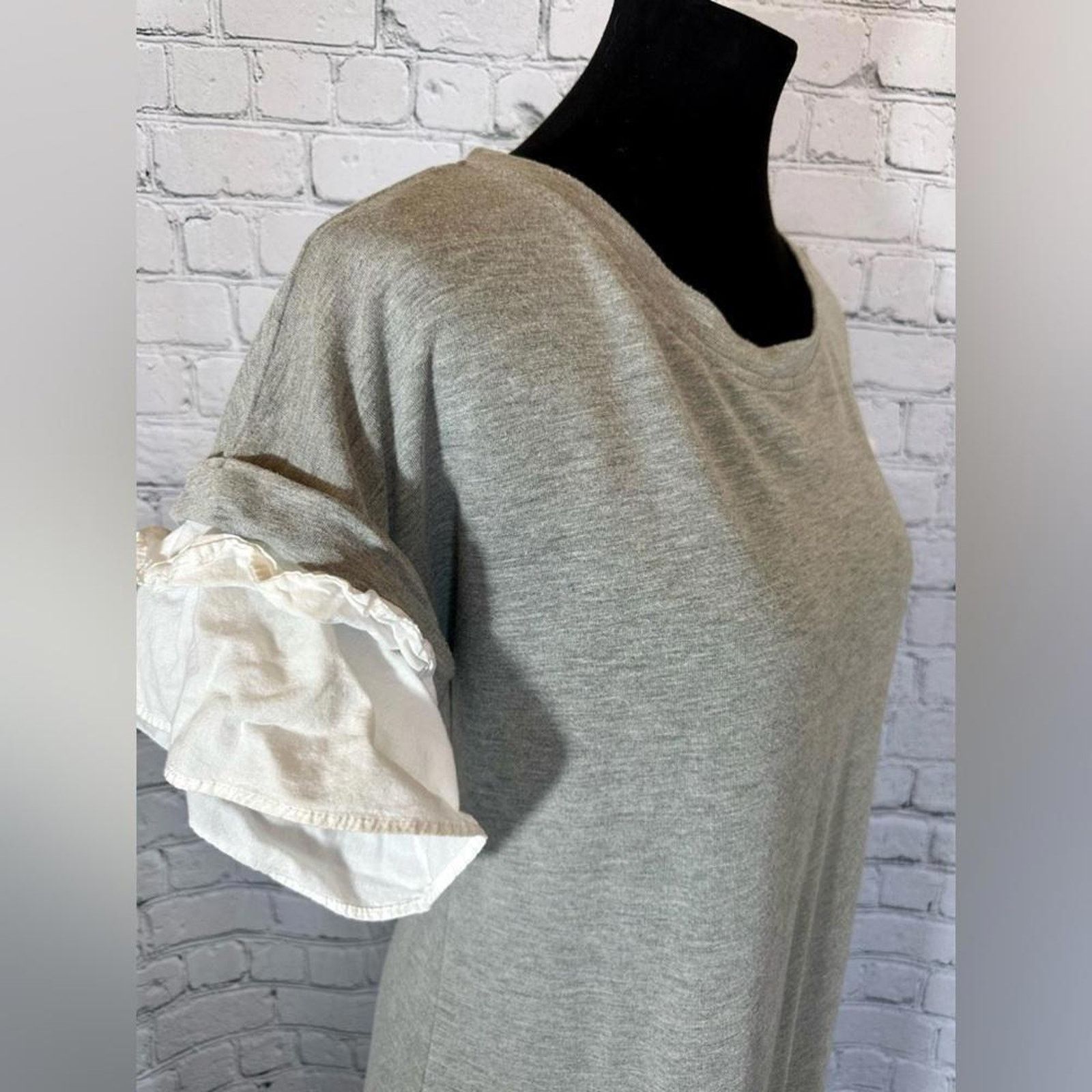 SSENSE Spense Women's Stylish Gray Dress with Ruffled Sleeves Size XL / US 12-14 / IT 48-50 - 3 Thumbnail