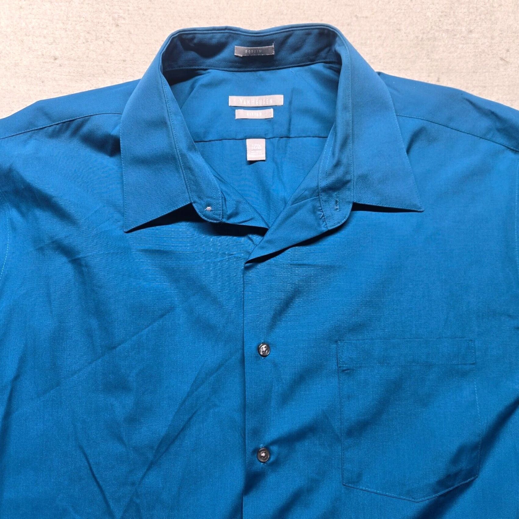 Van Heusen Van Heusen Shirt Mens Slim Solid Blue Poplin Button Up Long Sleeve 17.5 Adult Size US XL / EU 56 / 4 - 2 Thumbnail
