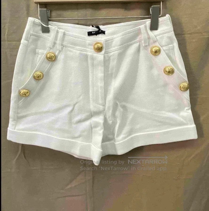 Balmain Balmain Women's White Shorts with Gold Buttons. Size 39" - 2 Thumbnail
