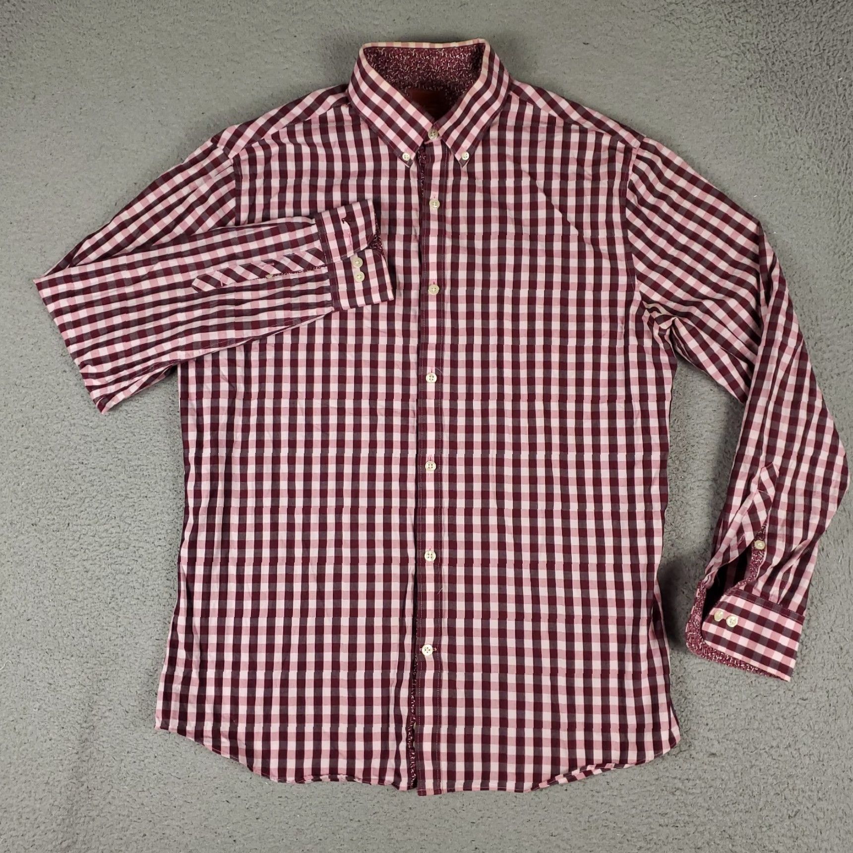Vintage Penguin Dress Shirt Mens 15.5 Red Check Long Sleeve Button Up Size 40R - 2 Thumbnail