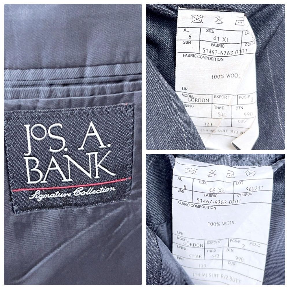 Jos. A. Bank Jos A Bank Wool Suit Gray Striped Mens 46 XL 40x32 Size 46L - 15 Thumbnail
