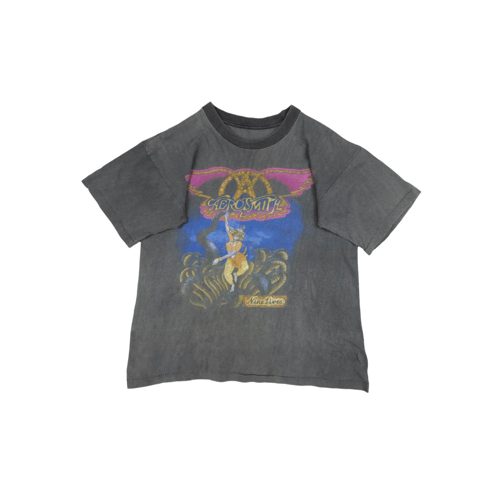 Band Tees × Vintage 💎 90s Aerosmith Nine Lives Size M Cropped Sun Faded T-shirt Size US M / EU 48-50 / 2 - 1 Thumbnail