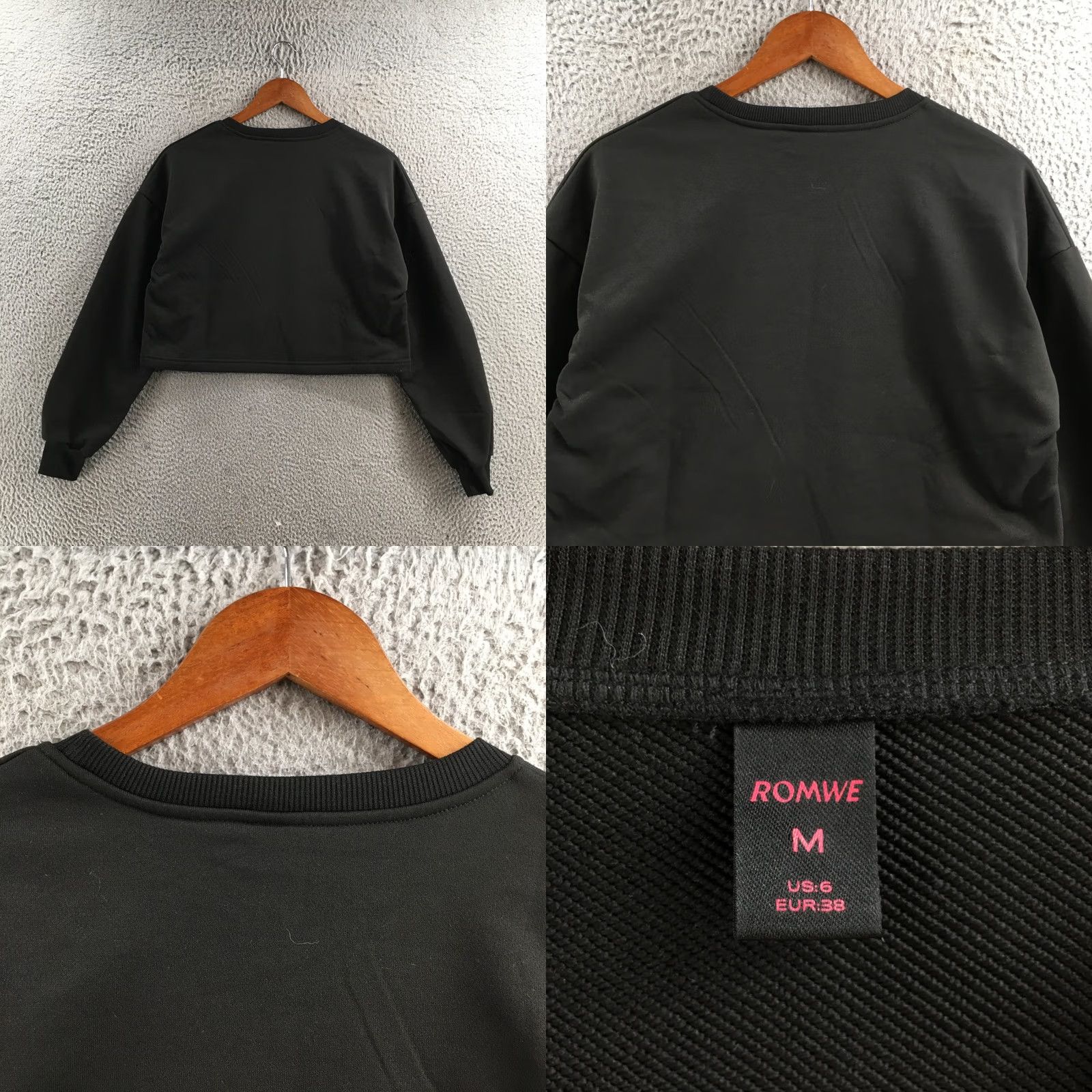 Vintage ROMWE Sweatshirt Cropped Womens M Black Graphic Frankenstein Selfie Long Sleeve Pullover Casual Fall Winter Size M / US 6-8 / IT 42-44 - 8 Thumbnail