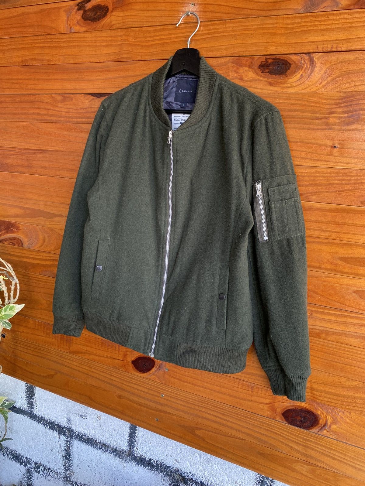 RAGEBLUE RAGEBLUE Olive Green Bomber Jacket Australian Merino Wool Size US S / EU 44-46 / 1 - 4 Thumbnail