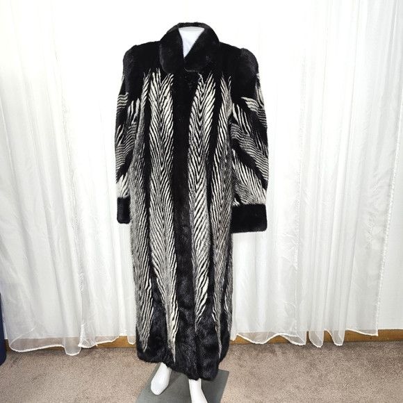 image of Non Signe Unsigned Real Fur Mink Coat Keska Black And White/gray Zebra Stripe in Black Gray, Women'