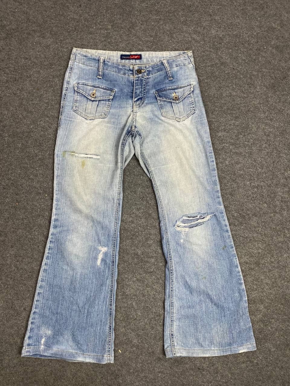 vintage japanese brand bootcut flare distressed denim