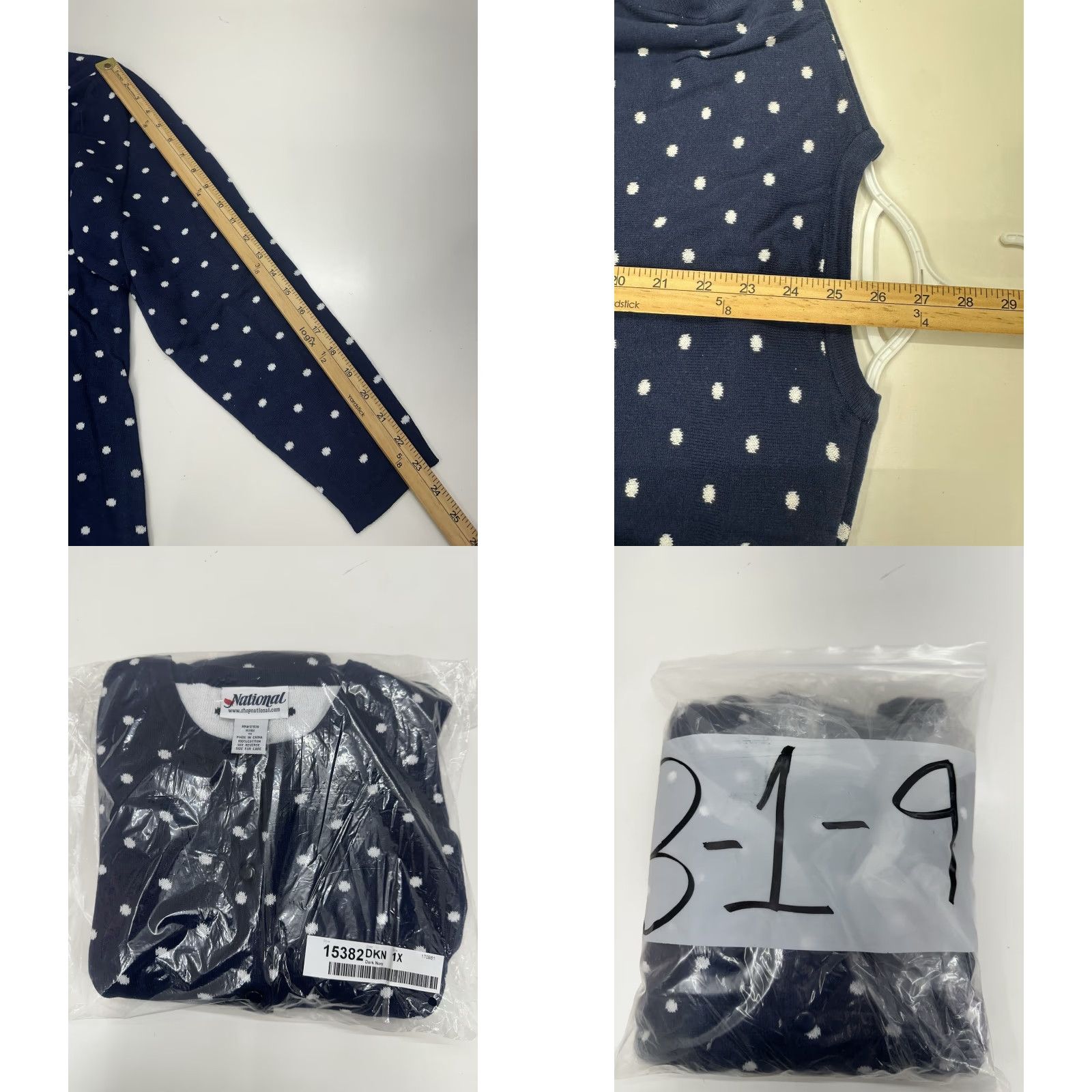 Vintage National Womens Sweater 1X Navy Polka Dotted Long Sleeve Button Up Cardigan Size XL / US 12-14 / IT 48-50 - 8 Thumbnail