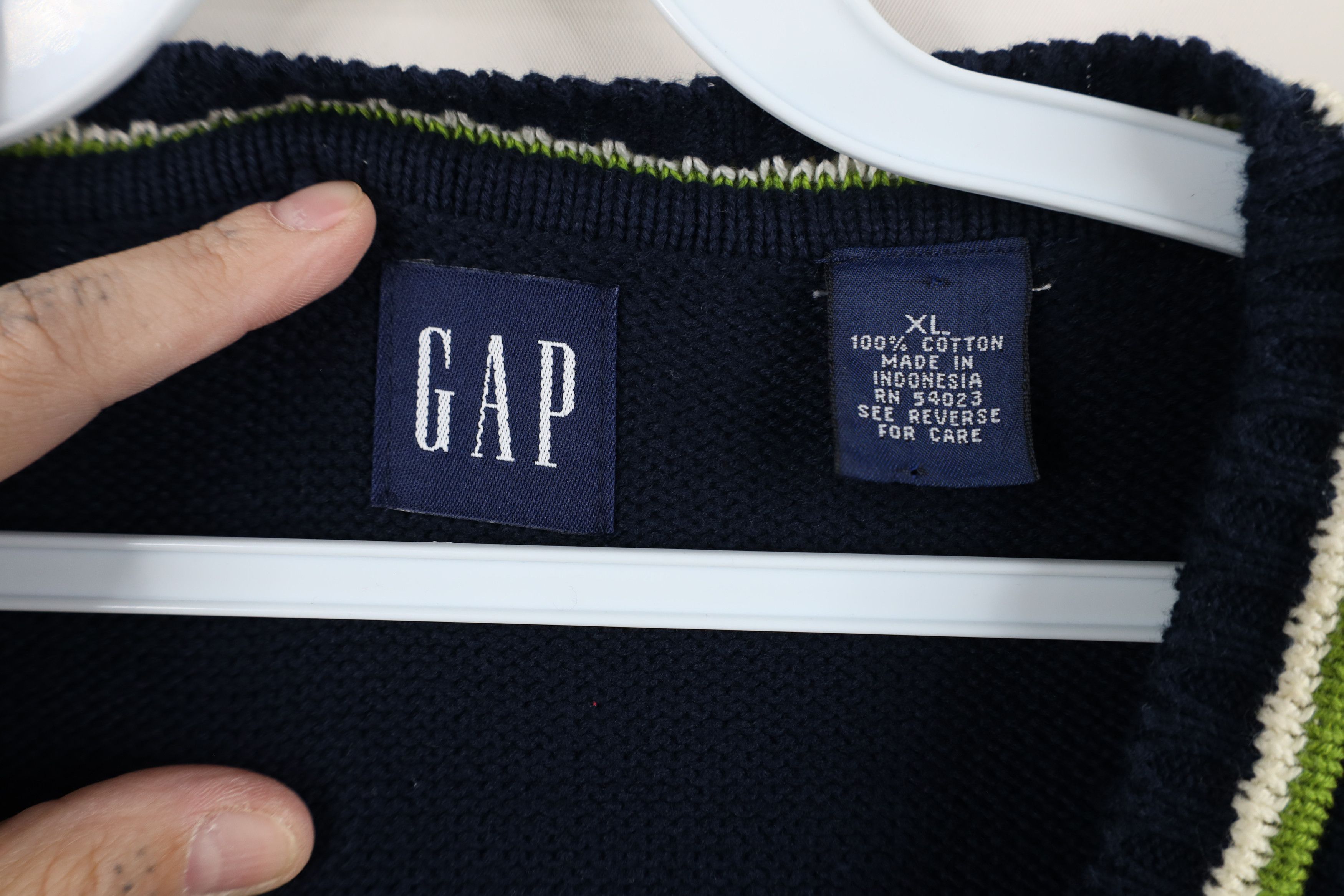 Gap Vintage 90s Gap Striped Cotton Knit V-Neck Sweater Vest Blue Size US XL / EU 56 / 4 - 4 Thumbnail