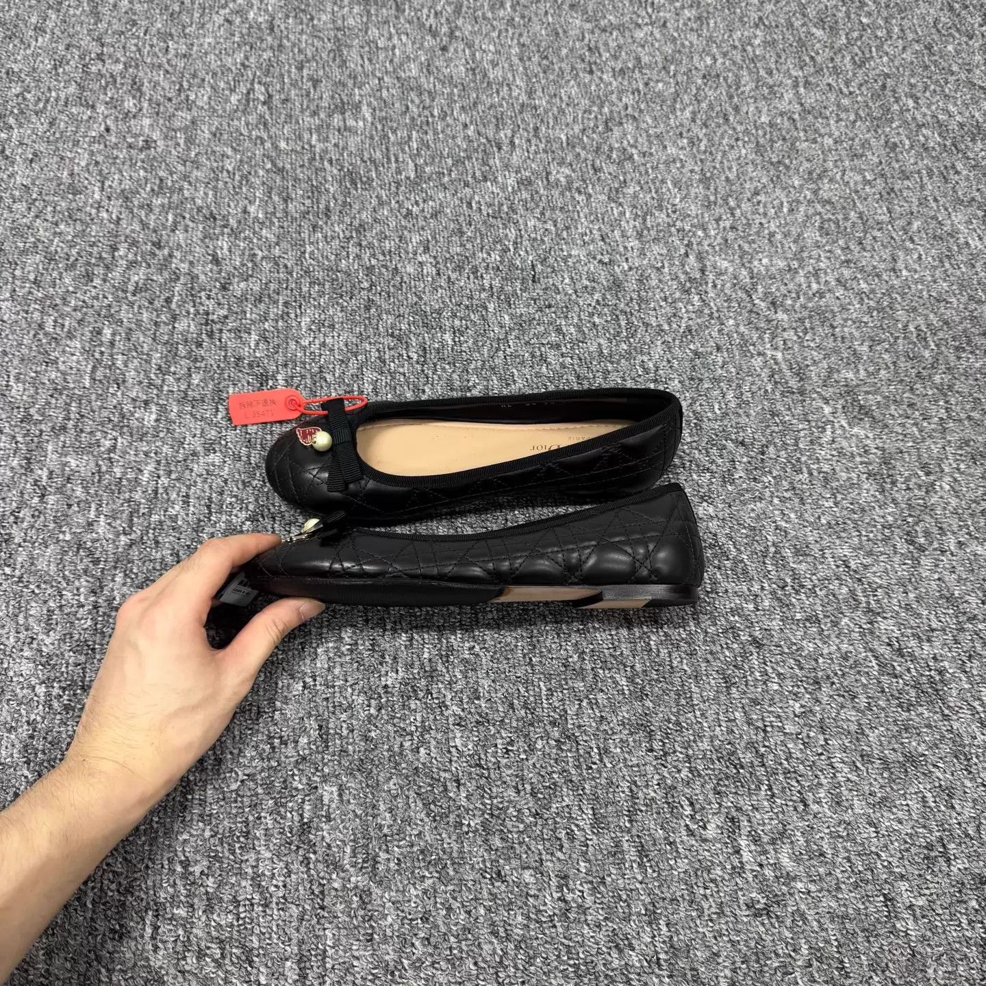 Dior Dior Lady Black Quilted Pearl CD Logo Flat Shoes 37 Size US 6.5 / IT 36.5 - 3 Thumbnail