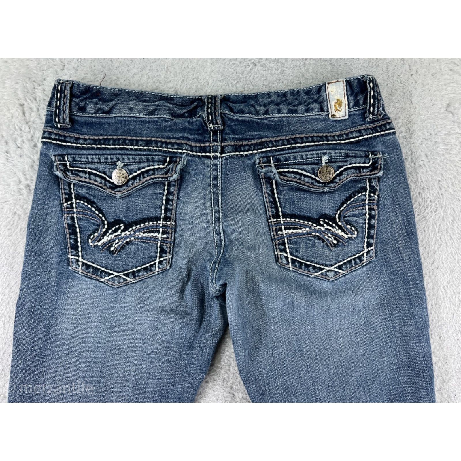 Vintage Maurices Jeans Womens 11 Blue Denim Embellished Cotton Blend Stretch Low Size 32" / US 10 / IT 46 - 2 Thumbnail