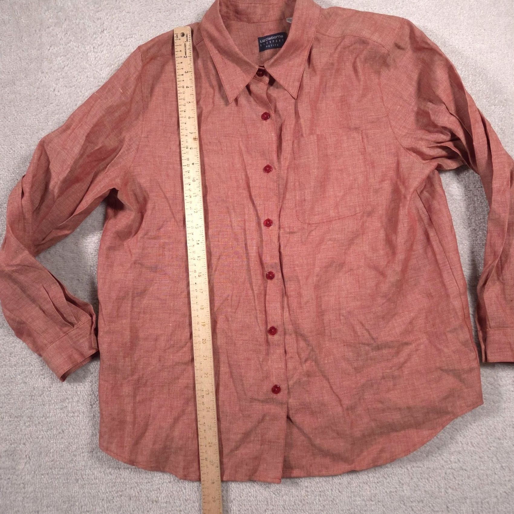 Liz Claiborne Liz Claiborne Shirt Womens Petite L Red Linen Button Front Long Sleeve Top Size L / US 10 / IT 46 - 7 Thumbnail