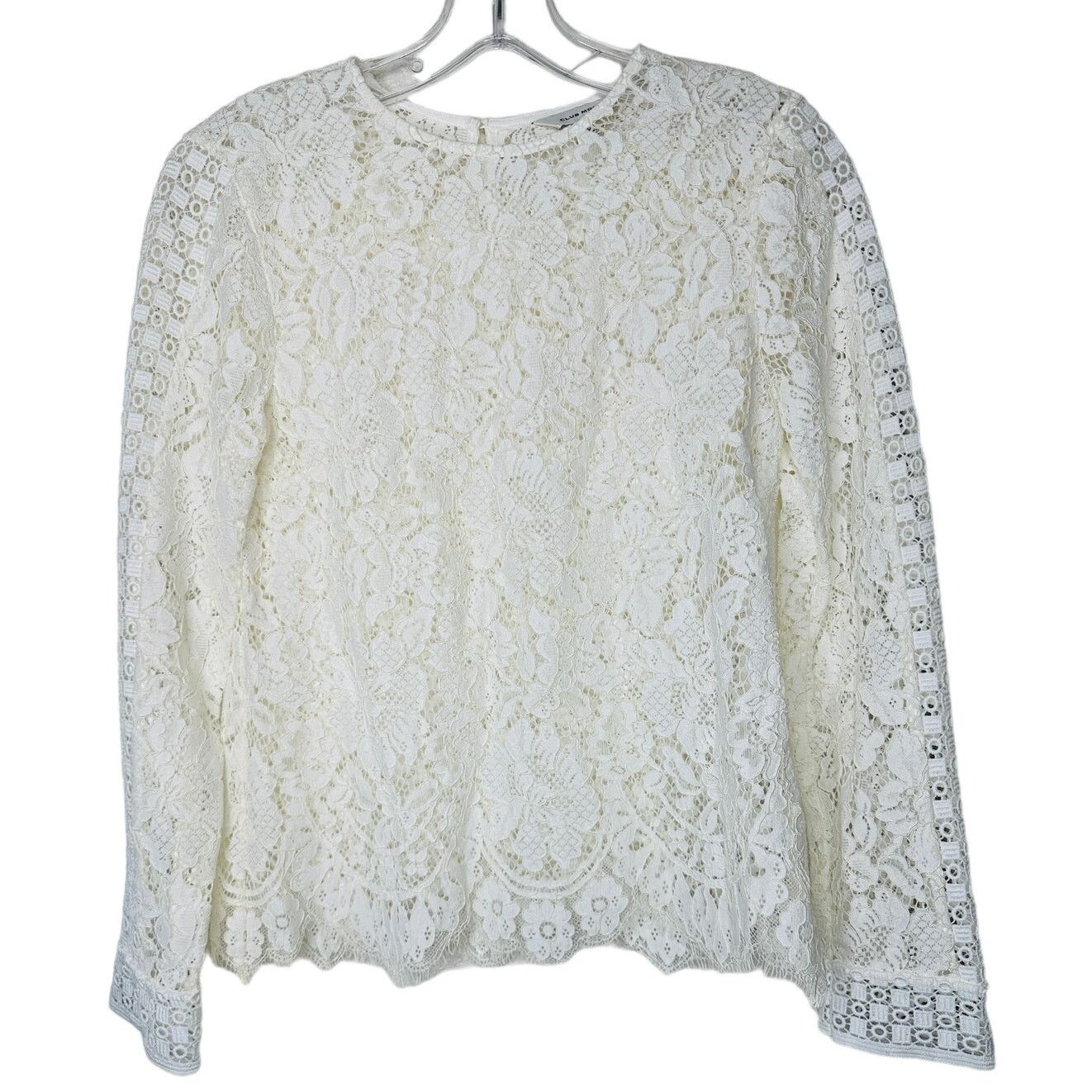 Club Monaco Club Monaco Ivory Lace Keyhole Back Scalloped Hem Blouse XS Size XS / US 0-2 / IT 36-38 - 3 Thumbnail