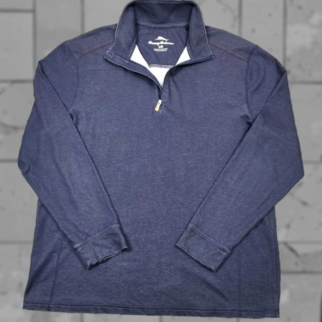 Tommy Bahama Tommy Bahama Polo Shirt L Blue 1/4 Zip Long-Sleeve Knit Stretch Regular Mens Size US L / EU 52-54 / 3 - 1 Thumbnail