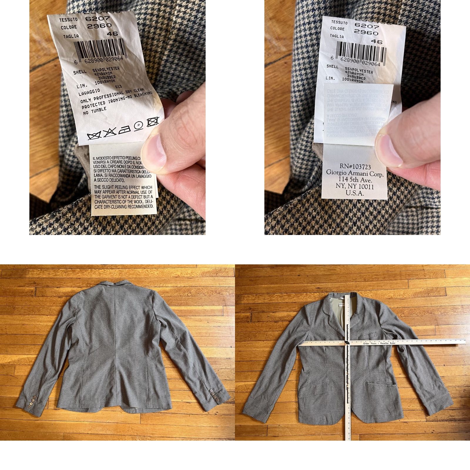 Emporio Armani VINTAGE Emporio Armani Blazer Women’s 46 Black Houndstooth 90s Designer Wool Notch Lapel Five-Button Single-Breasted Regular Tailored Women Size L / US 10 / IT 46 - 8 Thumbnail